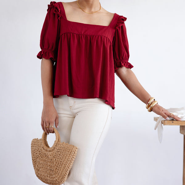 Square Neck Puff Sleeved Top