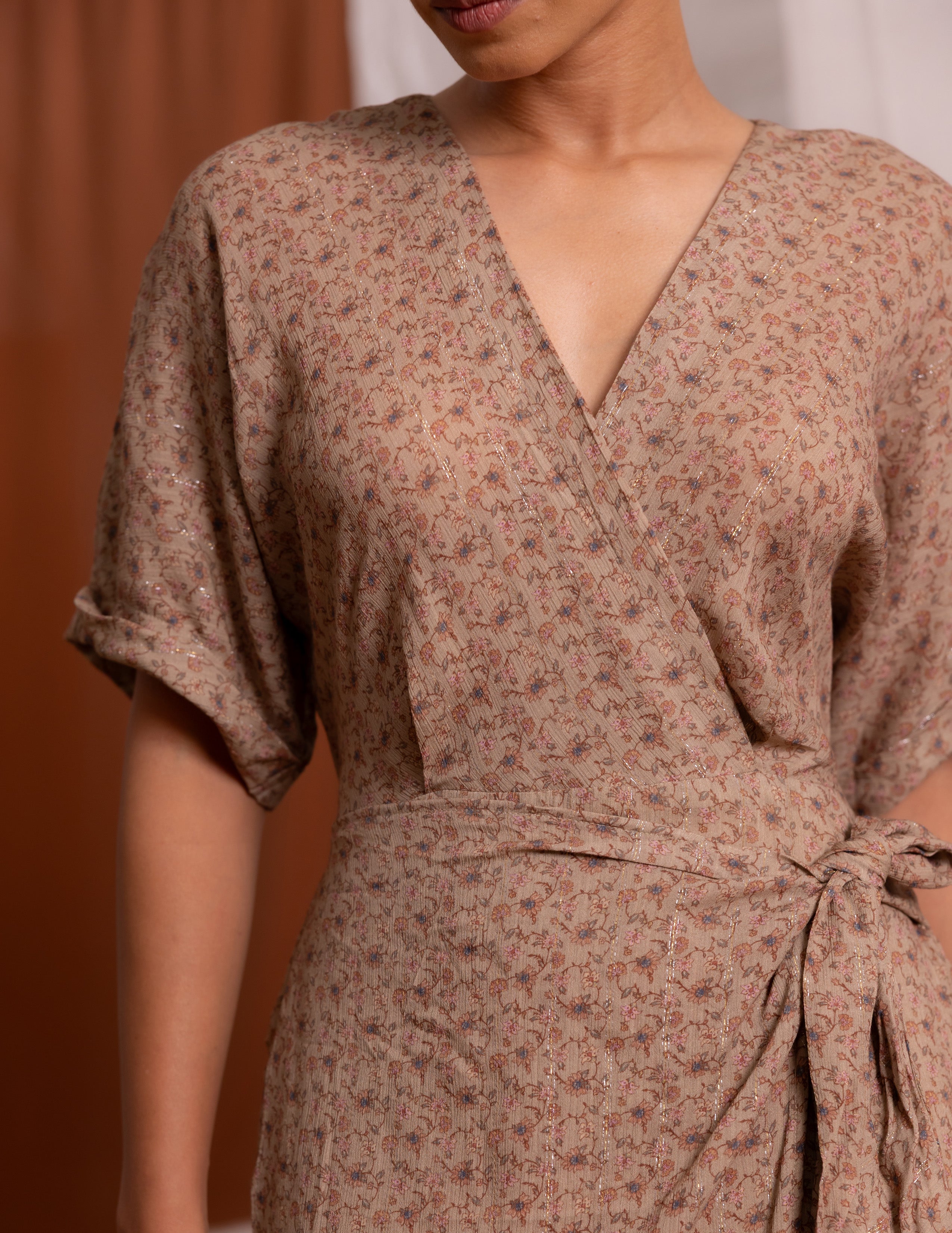 Mock Wrap Midi Dress