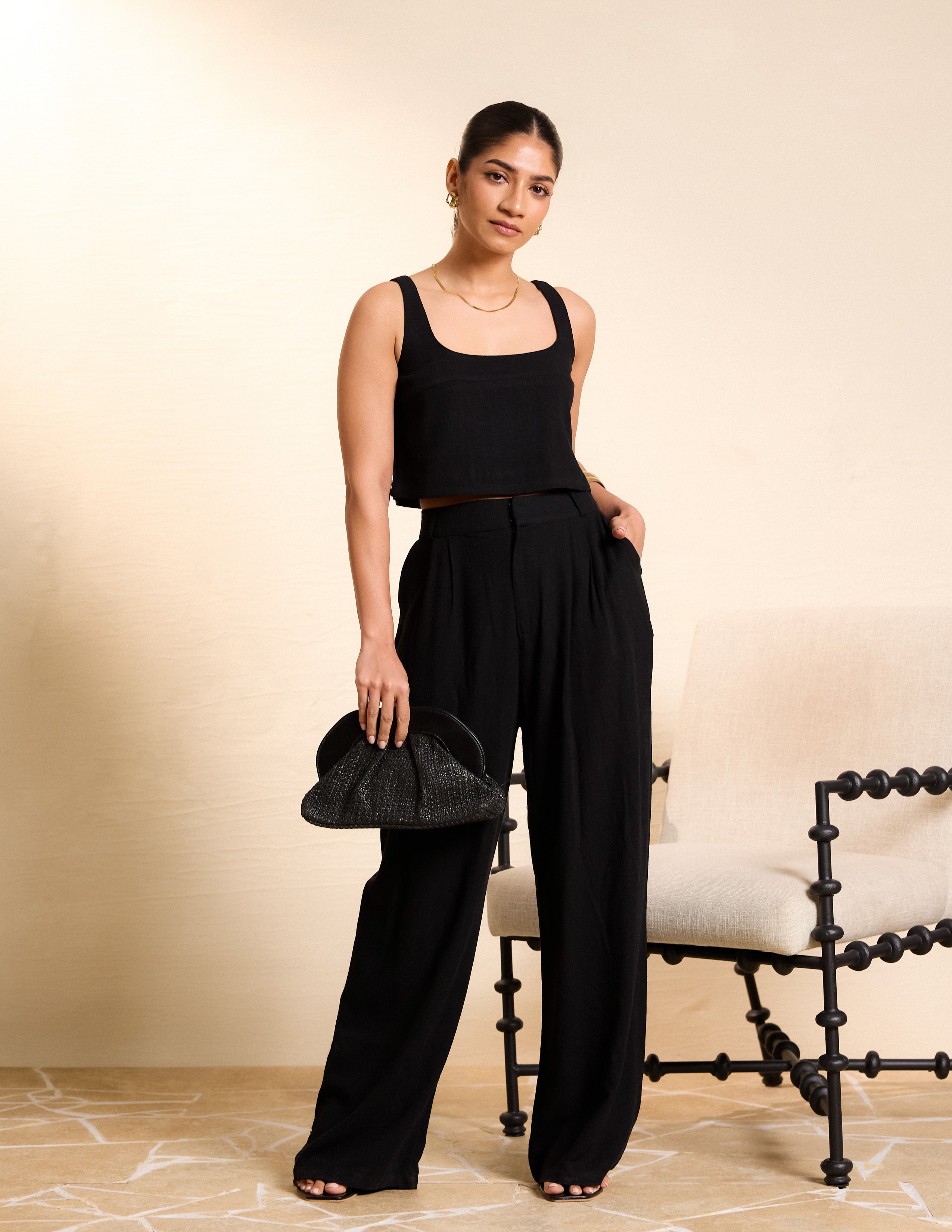 Pleat Detail Wide Leg Pant
