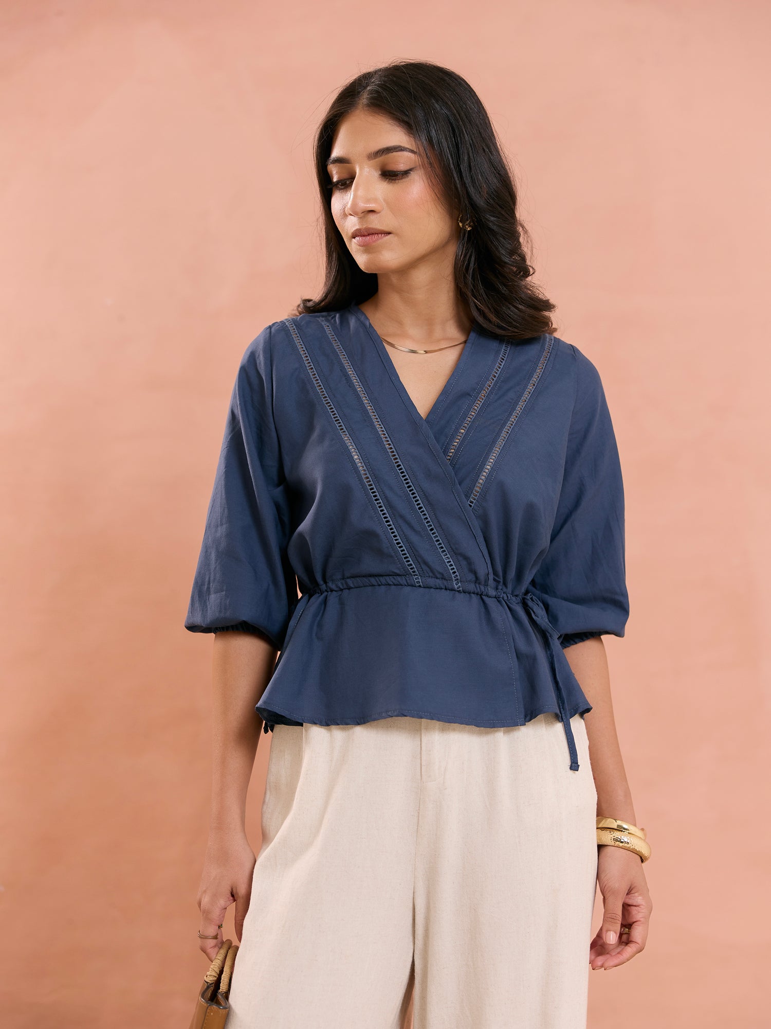 Mock Wrap Detail Peplum Top