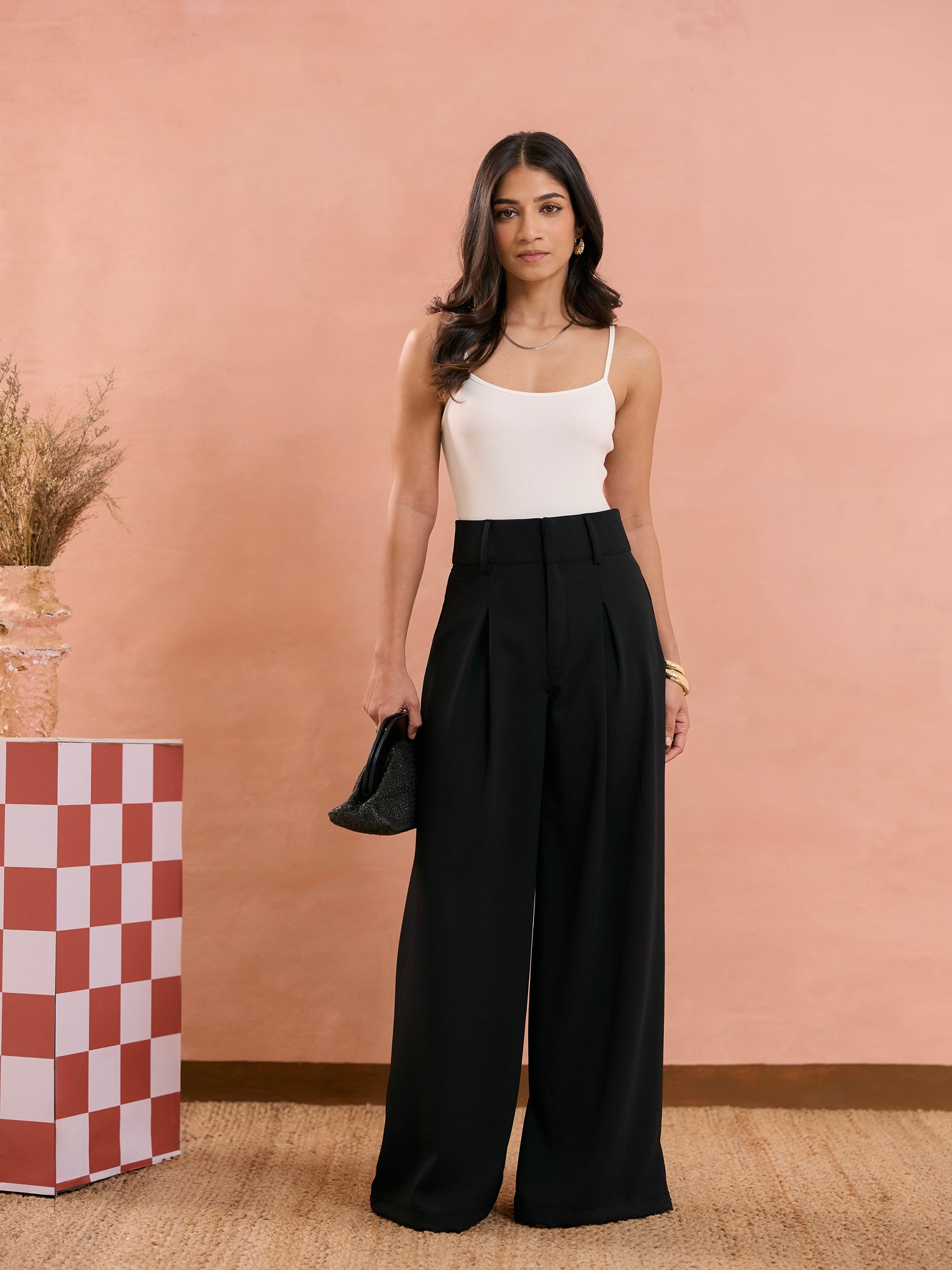 Pleat Detail Wide Leg Pant