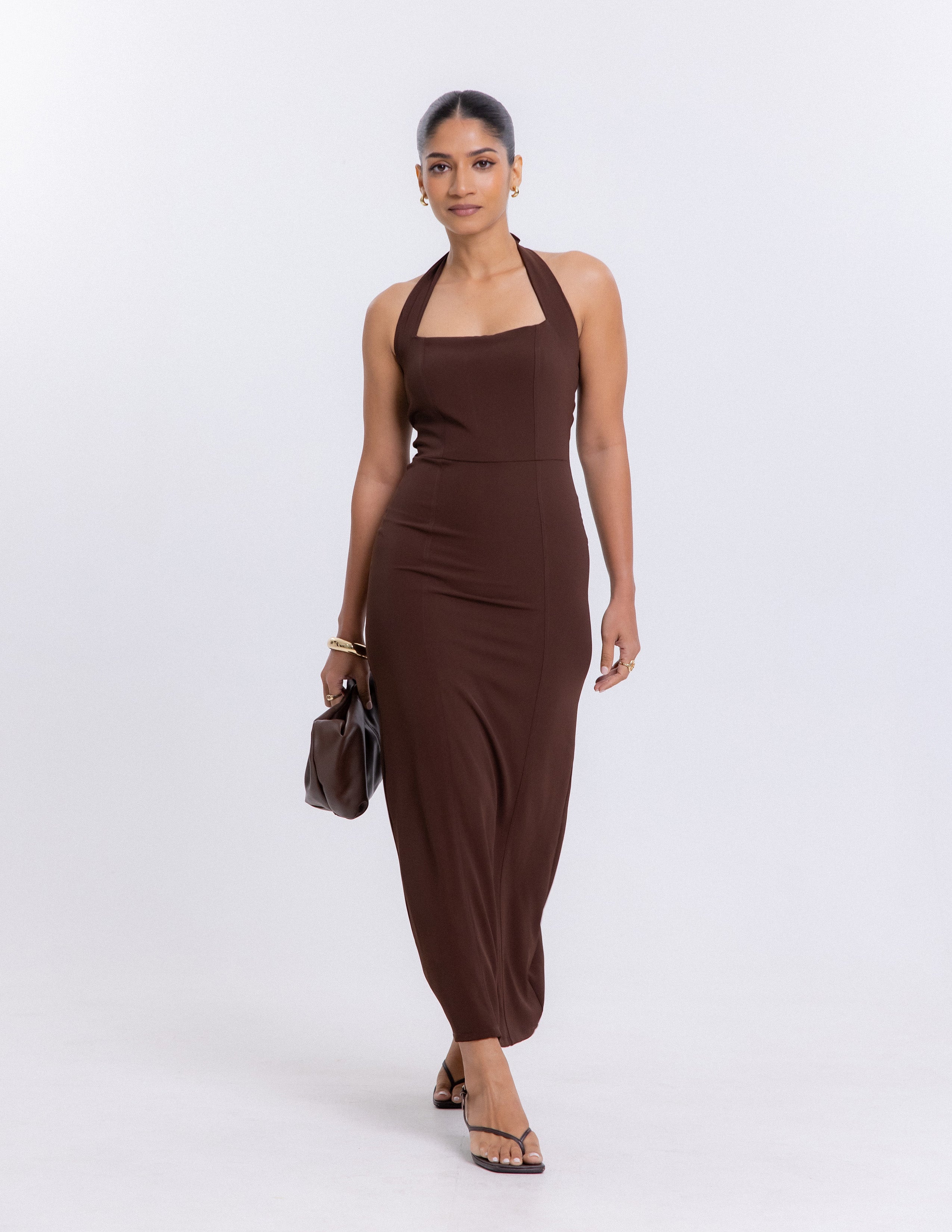 Halter Neck Fitted Midi Dress