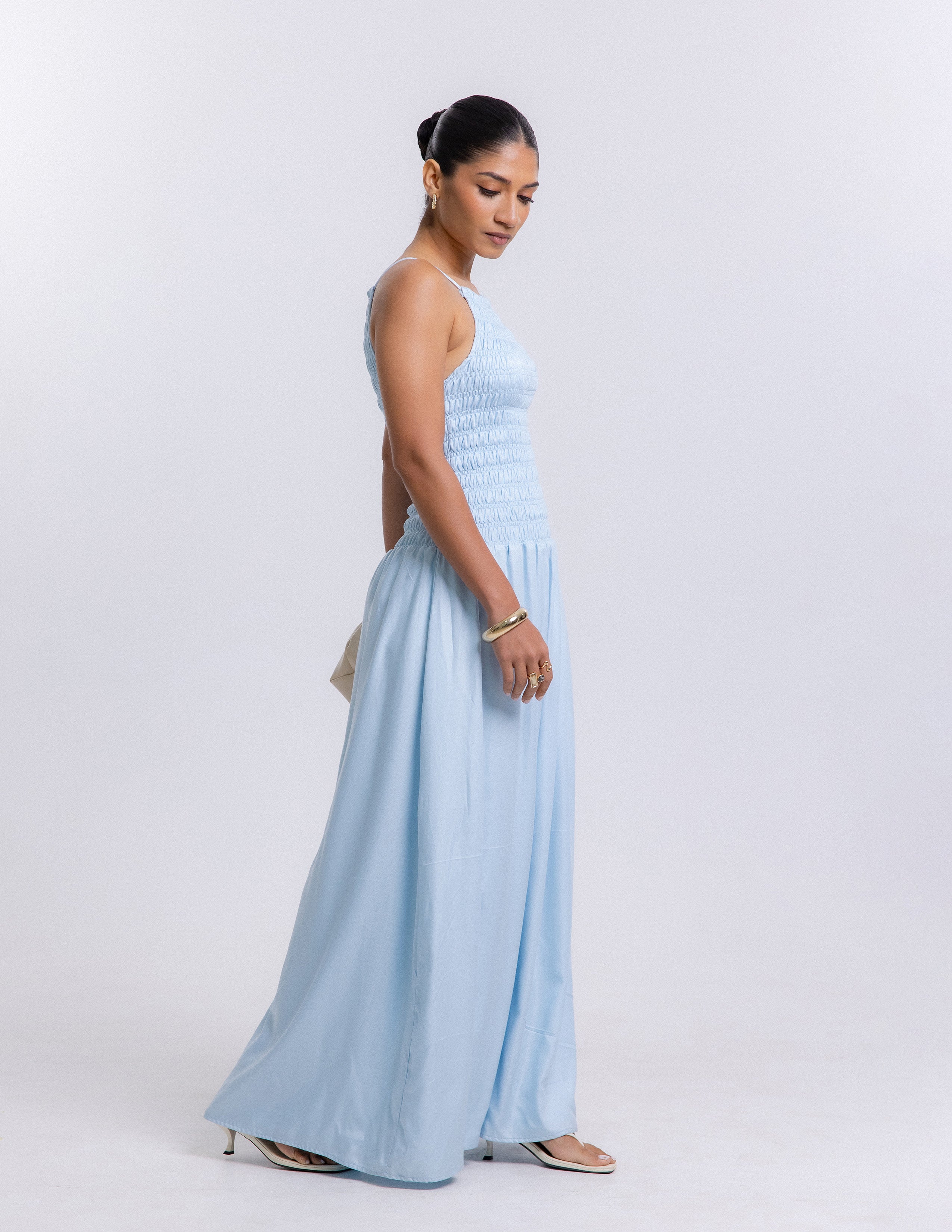 High Neck Smocked Maxi Dress