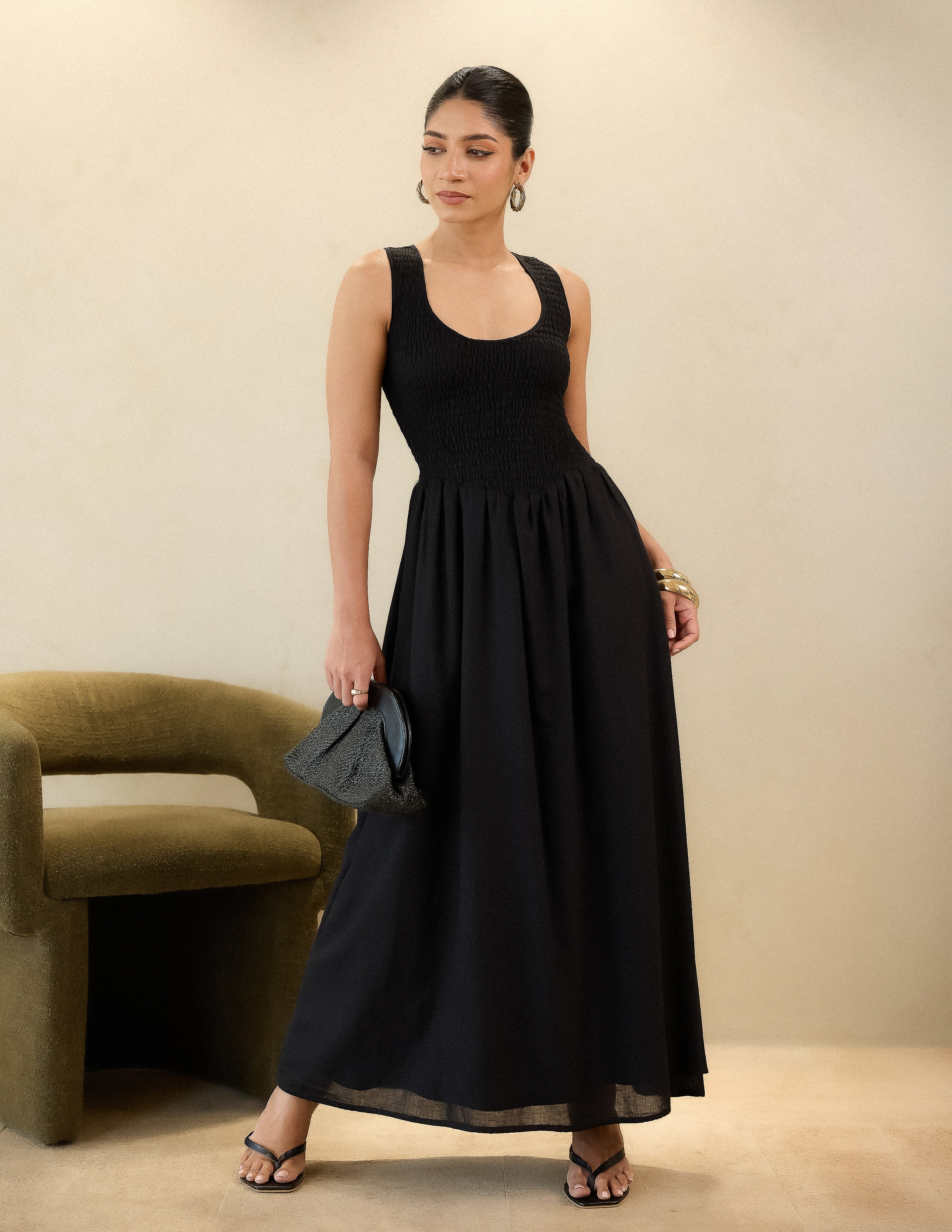 Smocking Detail Maxi Dress
