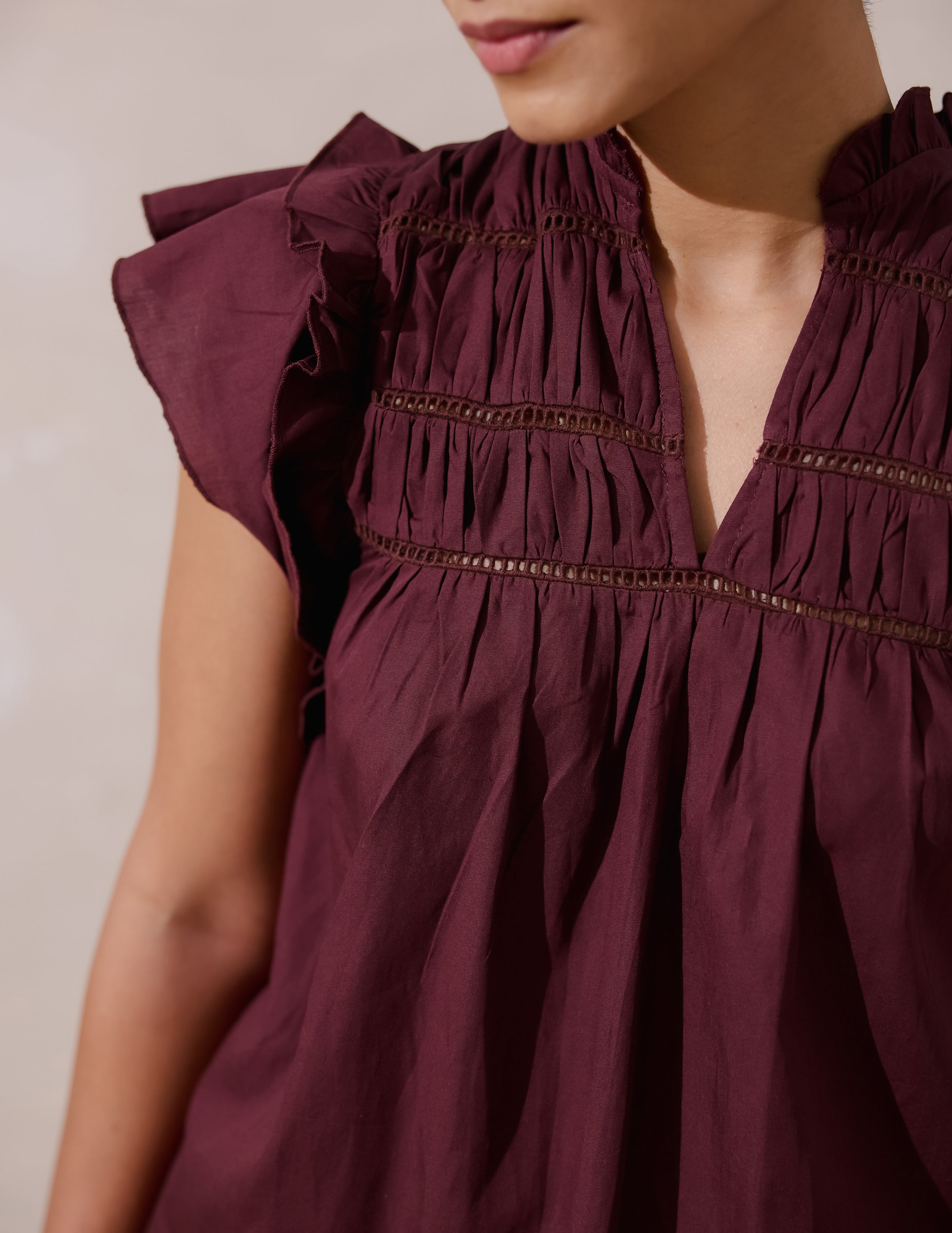 Lace Detailed Shoulder Frilled Top