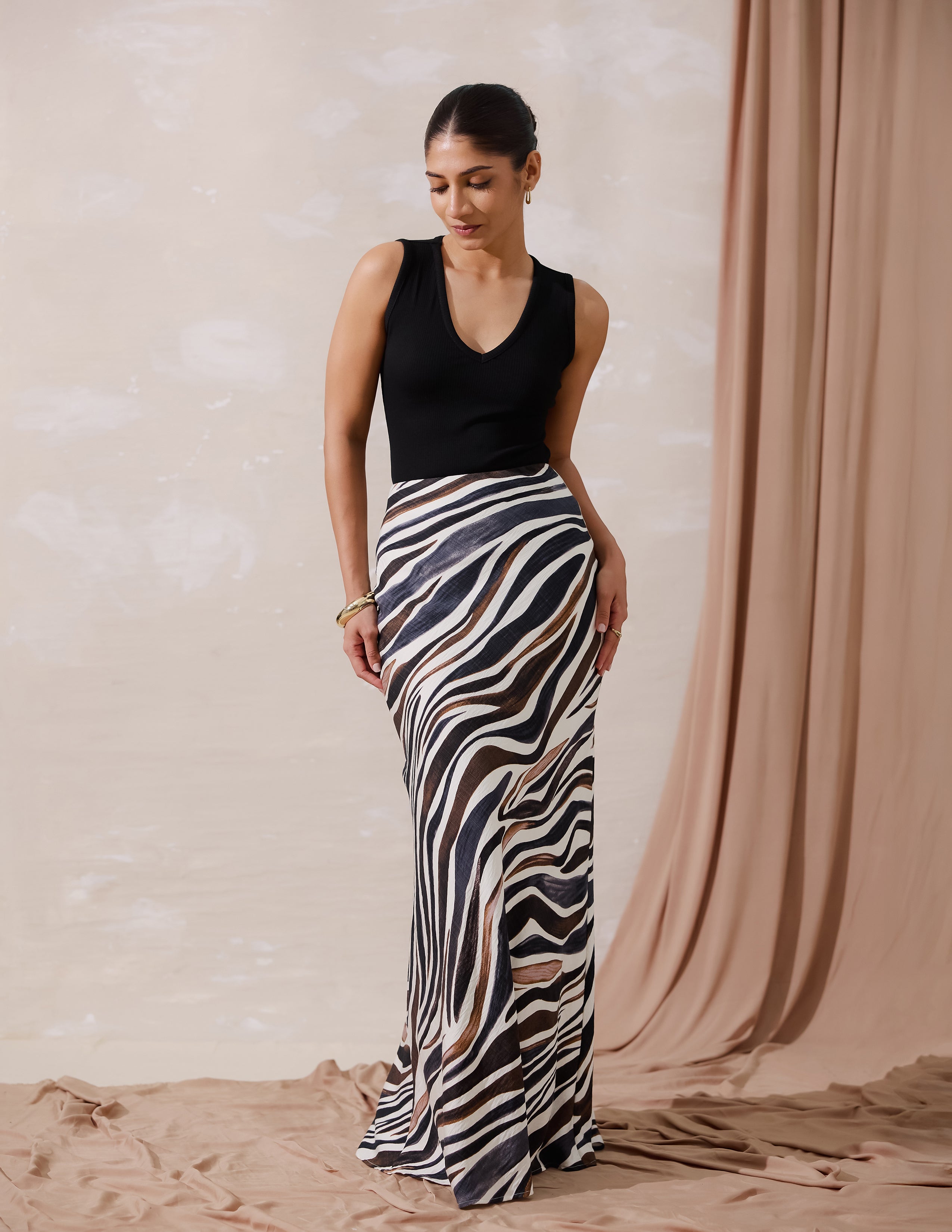 Waist Elasticated Printed Maxi Skirt