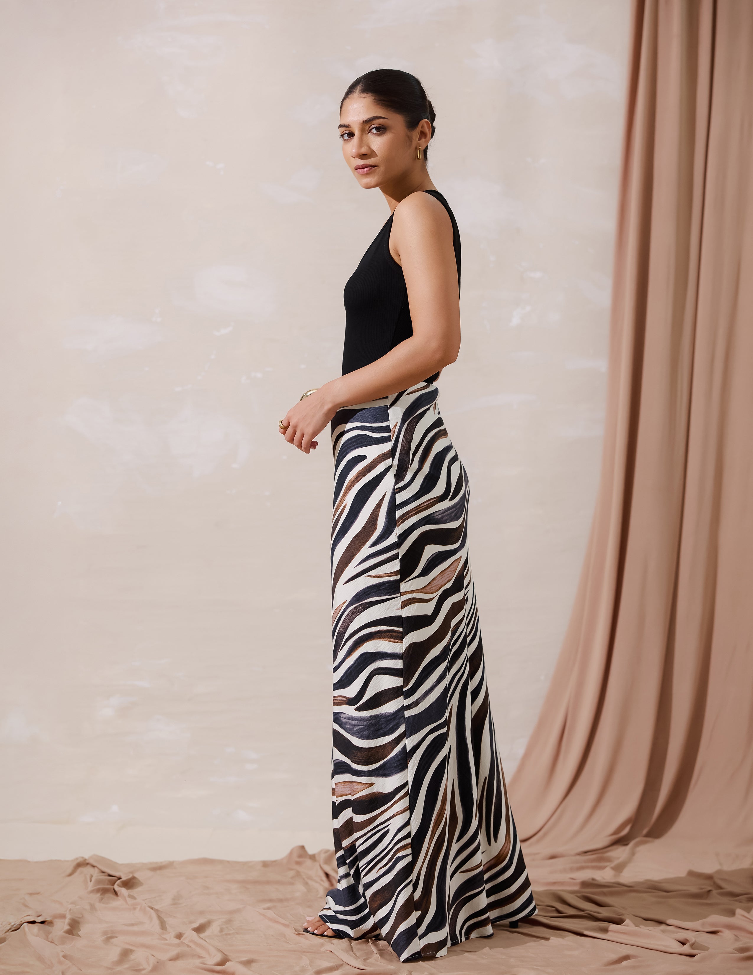 Waist Elasticated Printed Maxi Skirt
