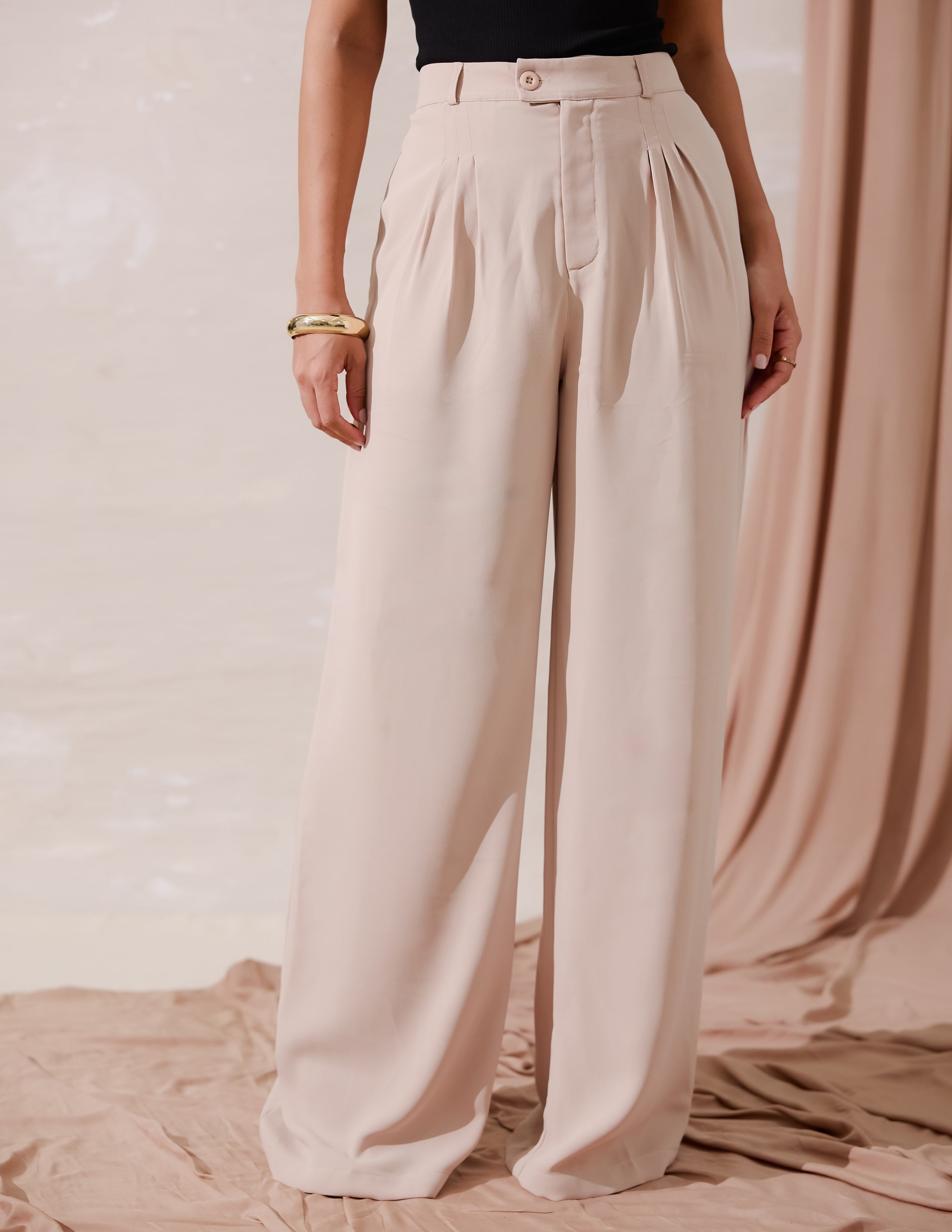 Front Pleated Wide Leg Pant