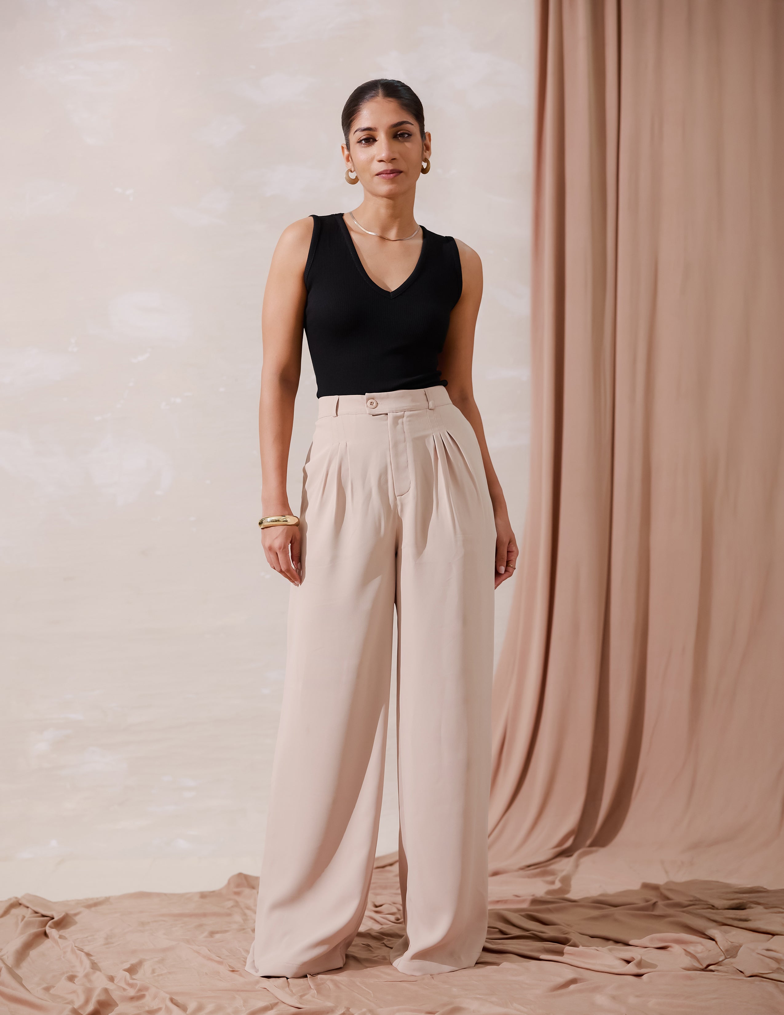 Front Pleated Wide Leg Pant