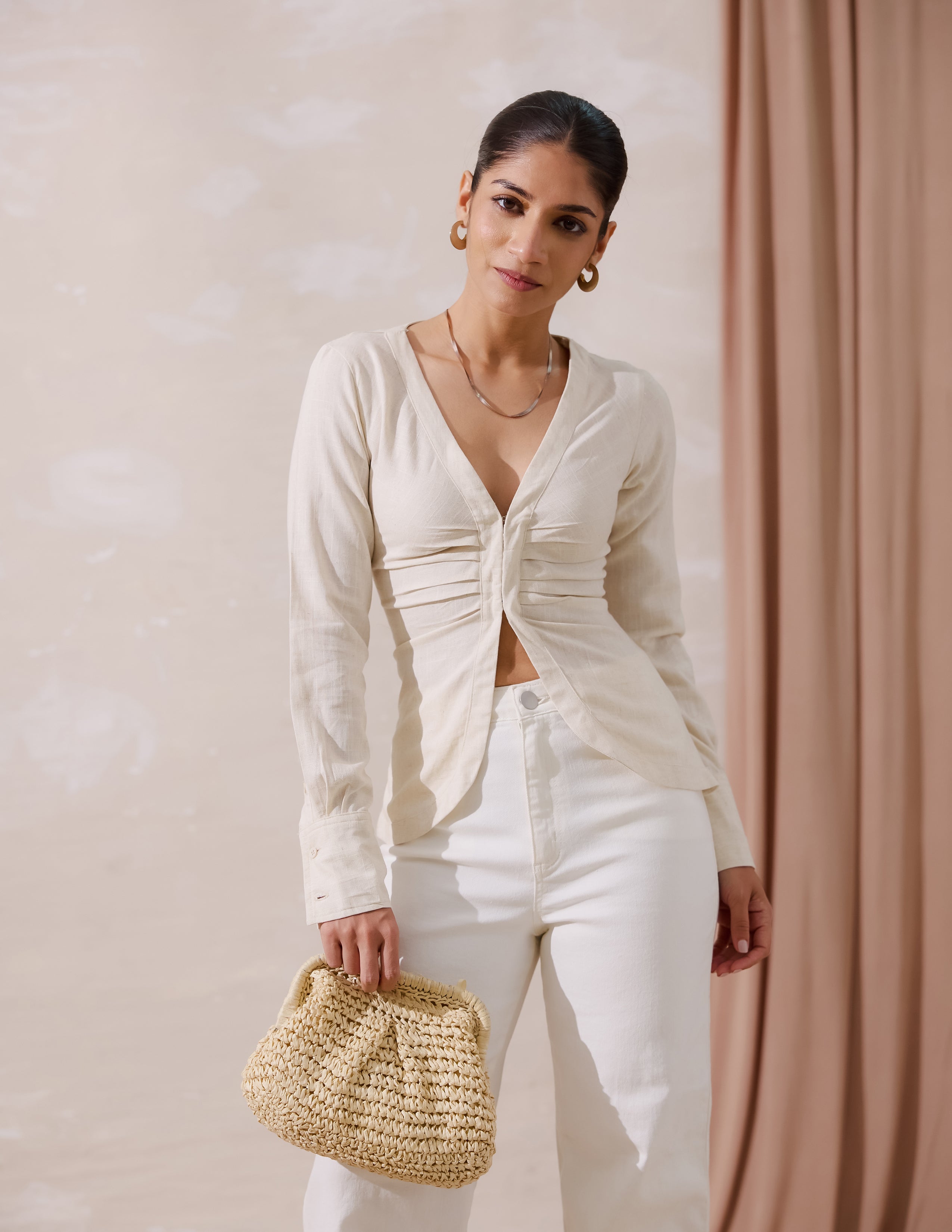 Front Pleated Long Sleeved Top
