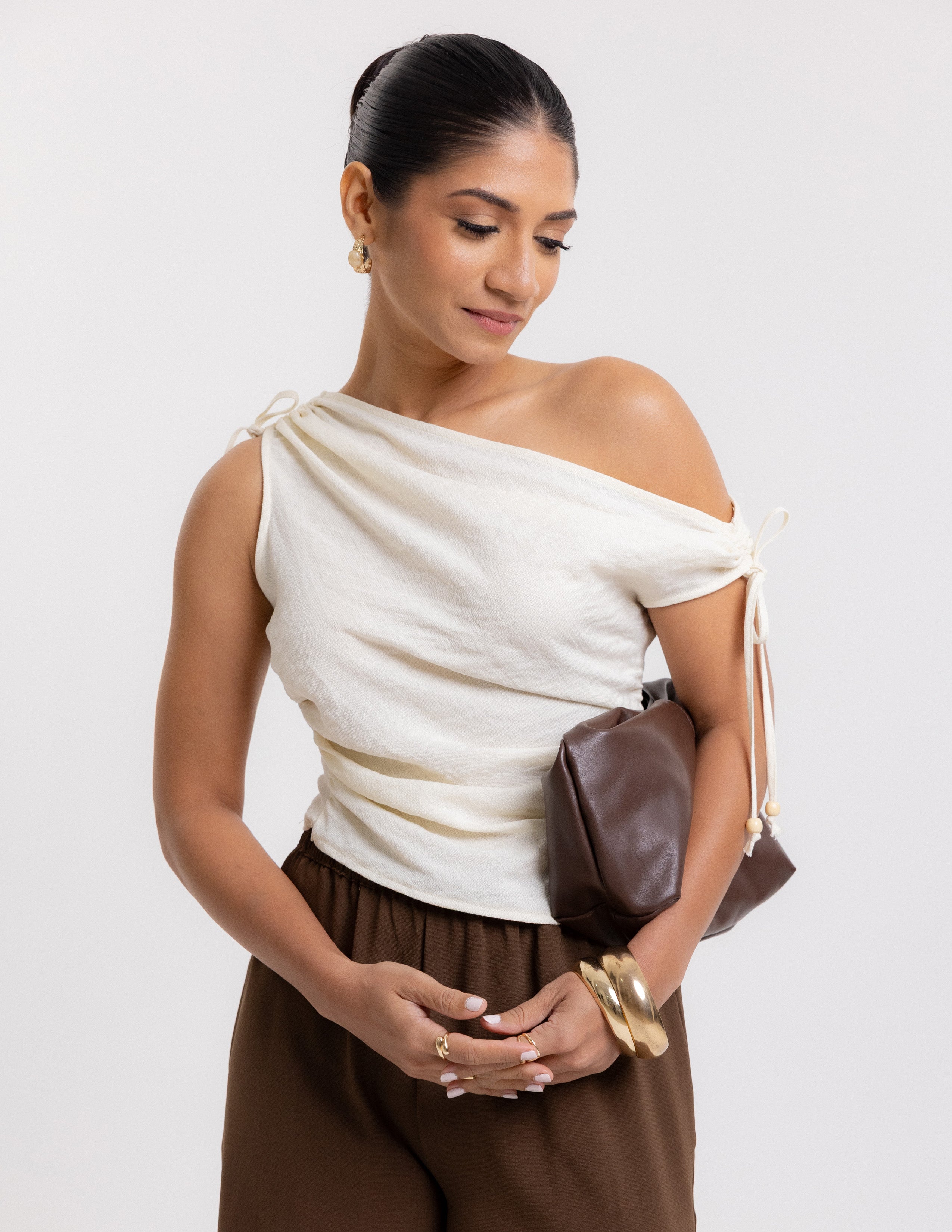 Shoulder Ruched Detail One Shoulder Top