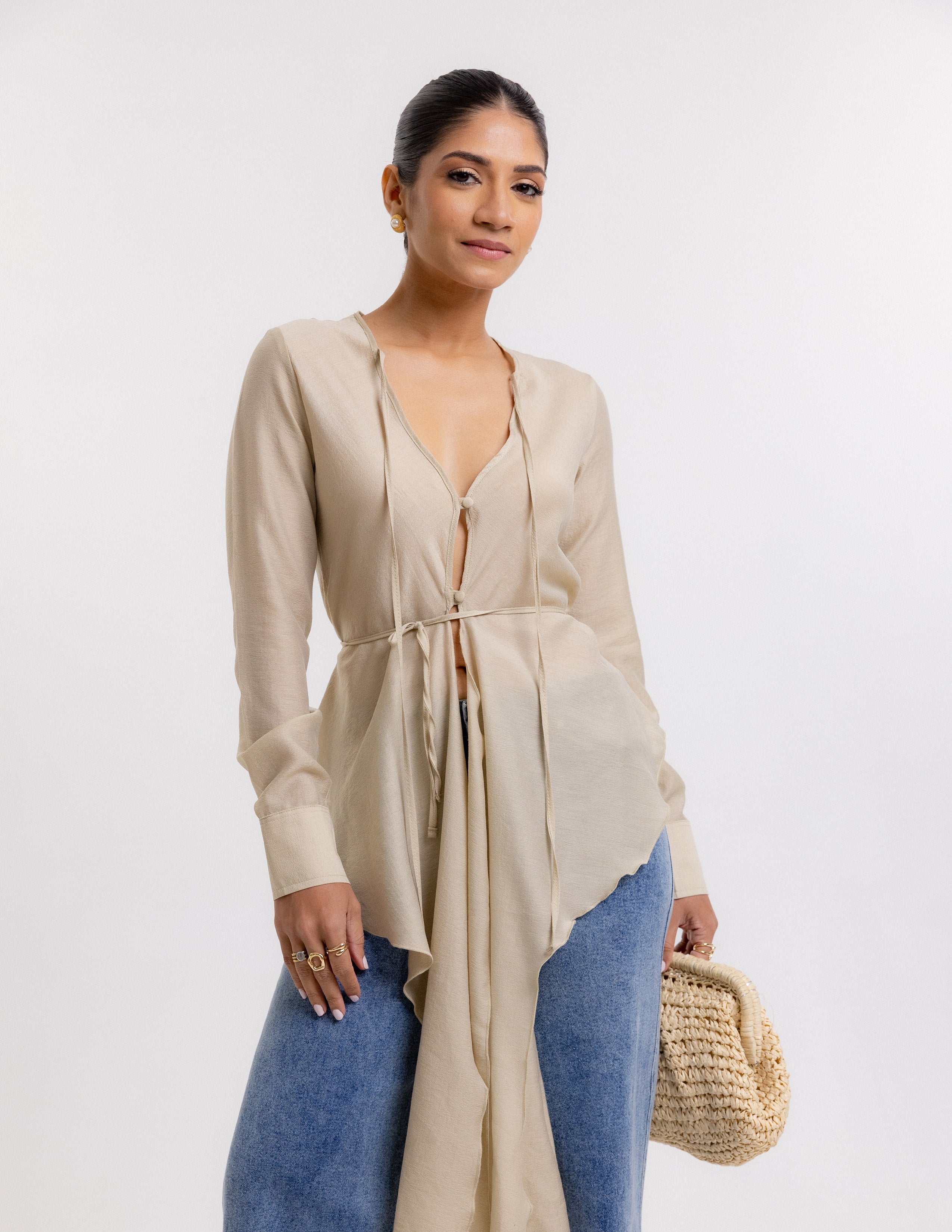 Long Sleeve Front Tie Up Top