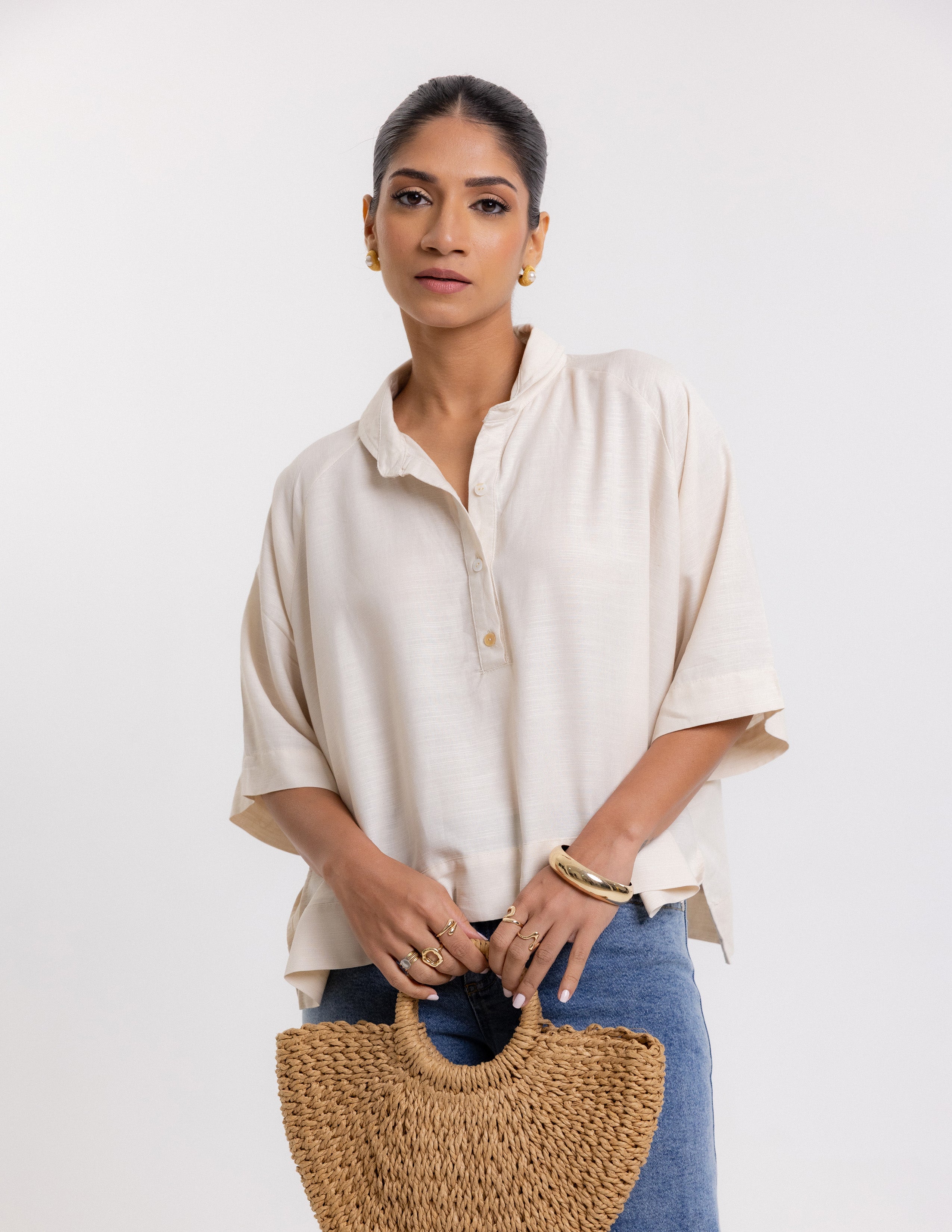 Half Placket Cropped Shirt