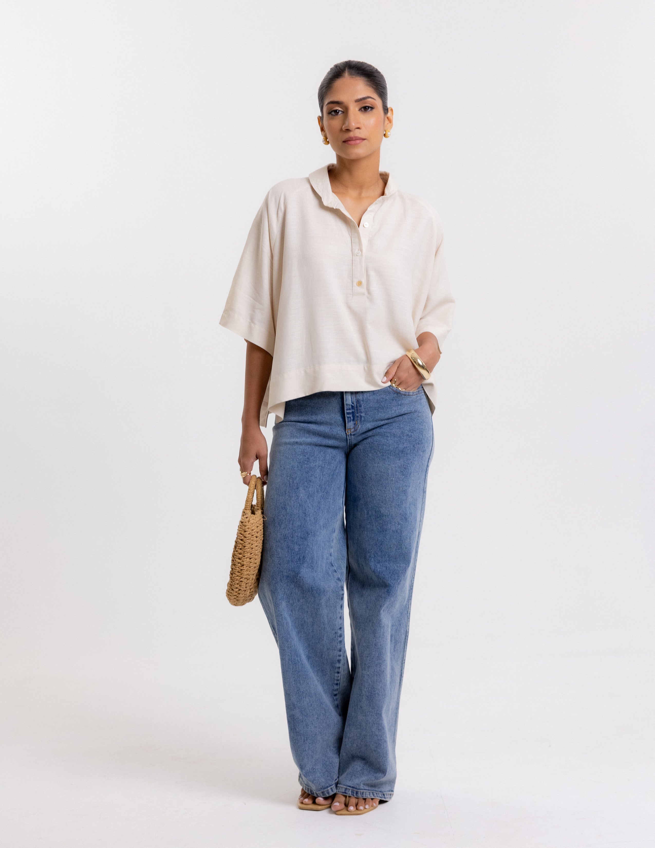 Half Placket Cropped Shirt