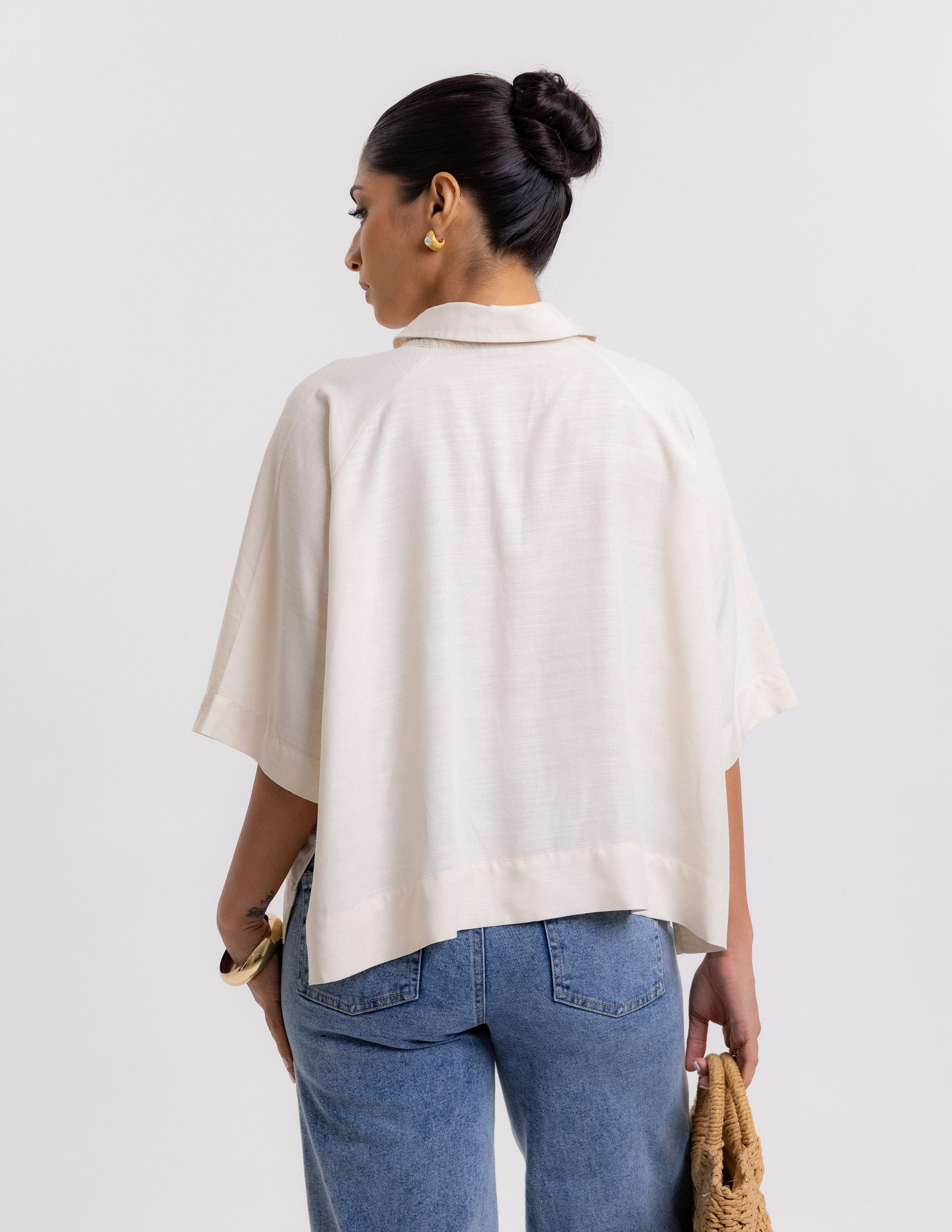 Half Placket Cropped Shirt