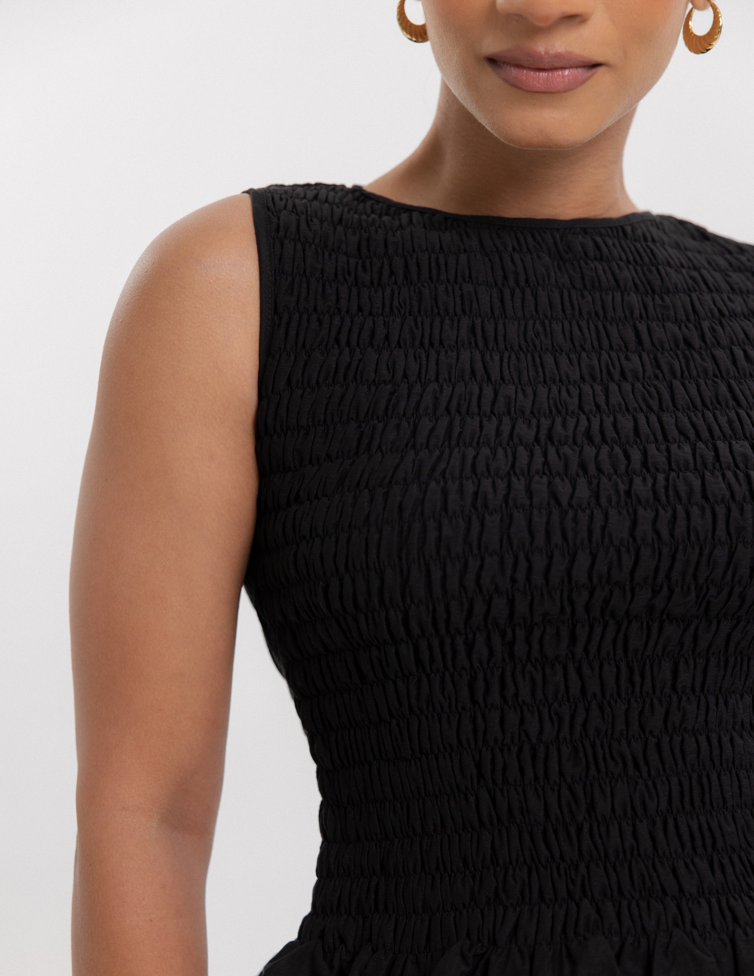 High Neck Smocking Detailed Top