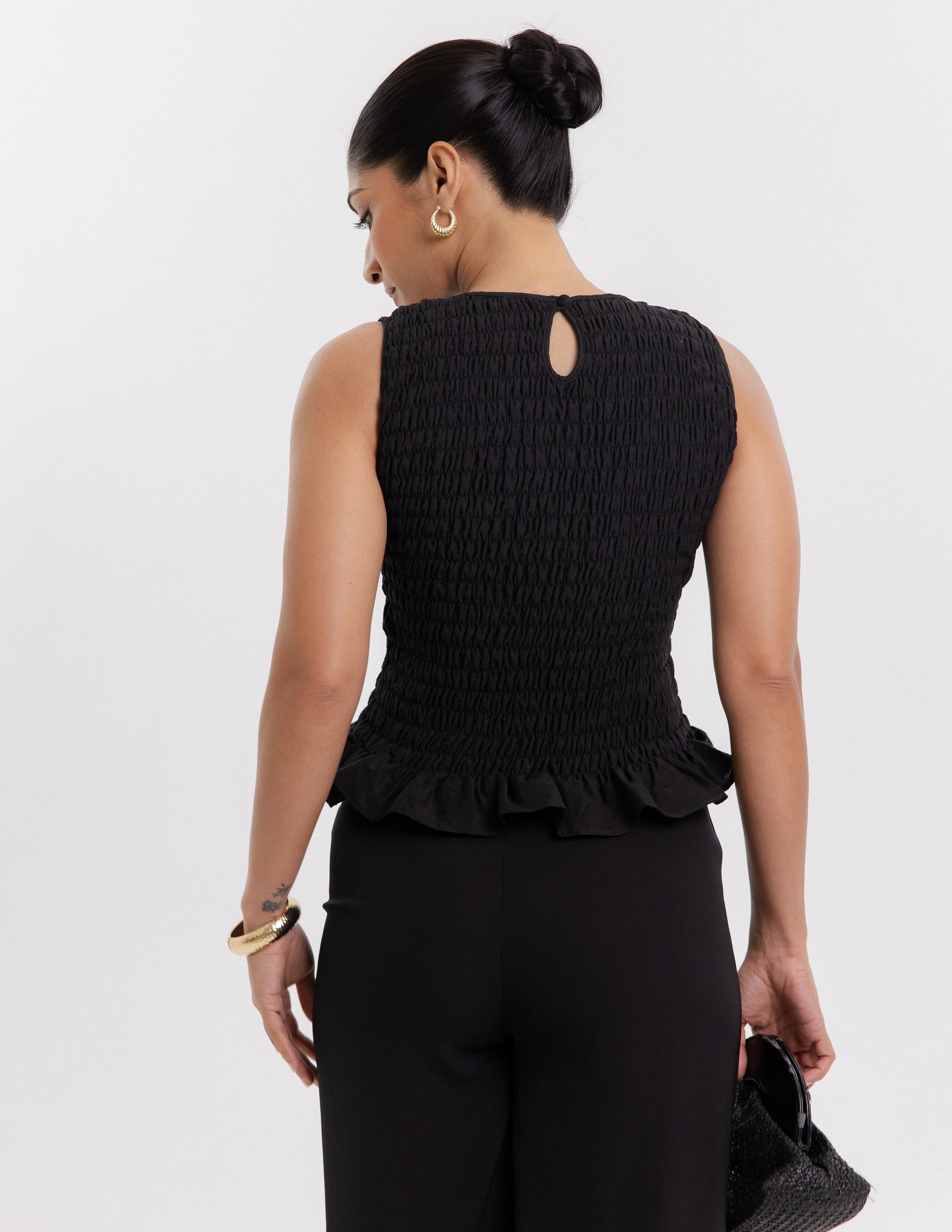 High Neck Smocking Detailed Top