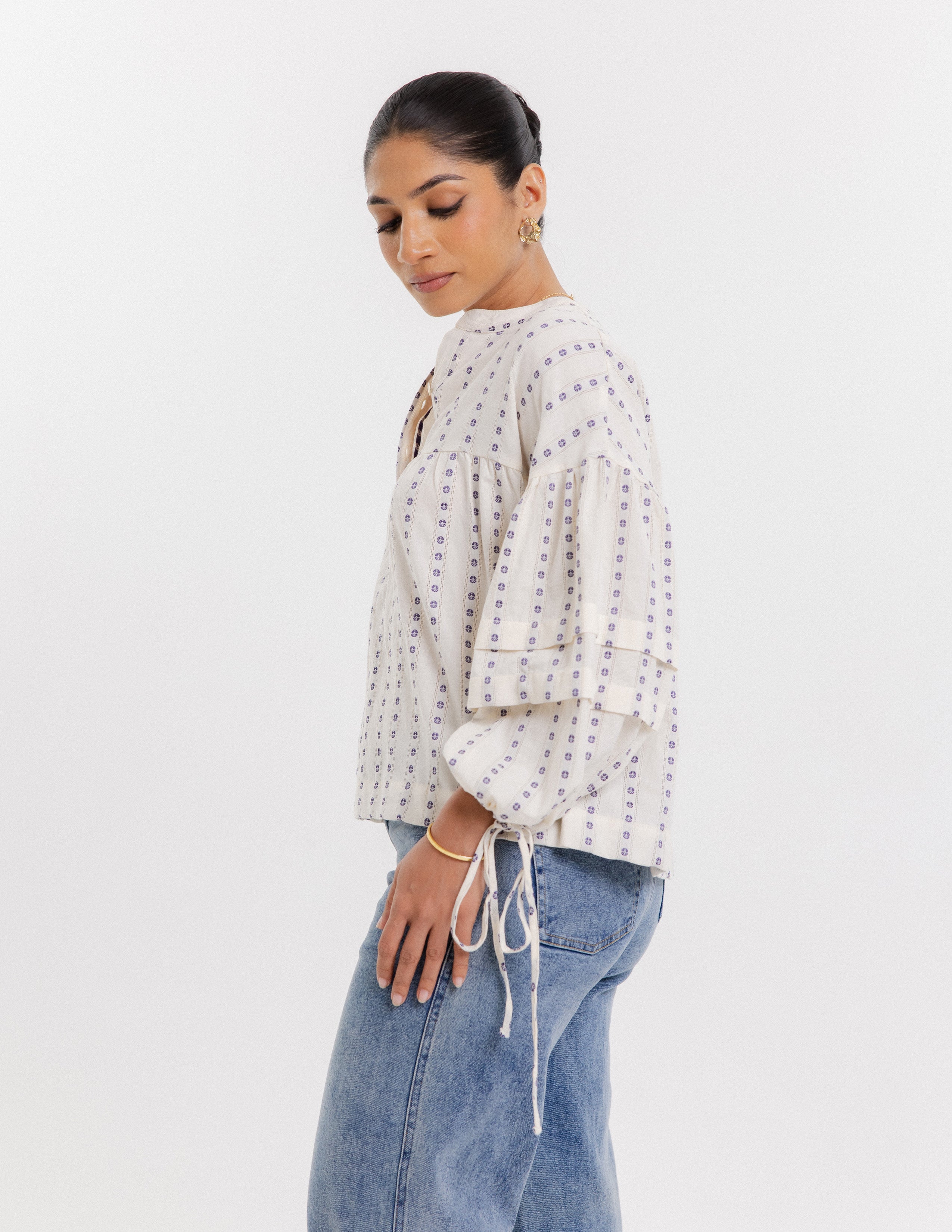Pintuck Detail Embroidered Top