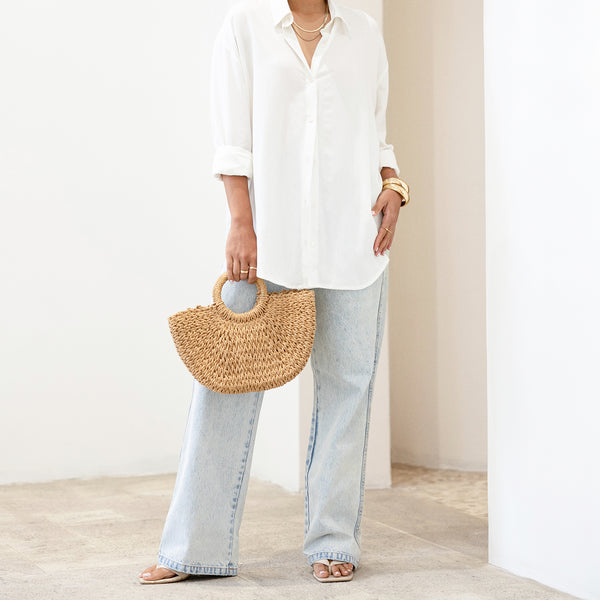 Button Down Collar Detailed Long Sleeved Oversized Top