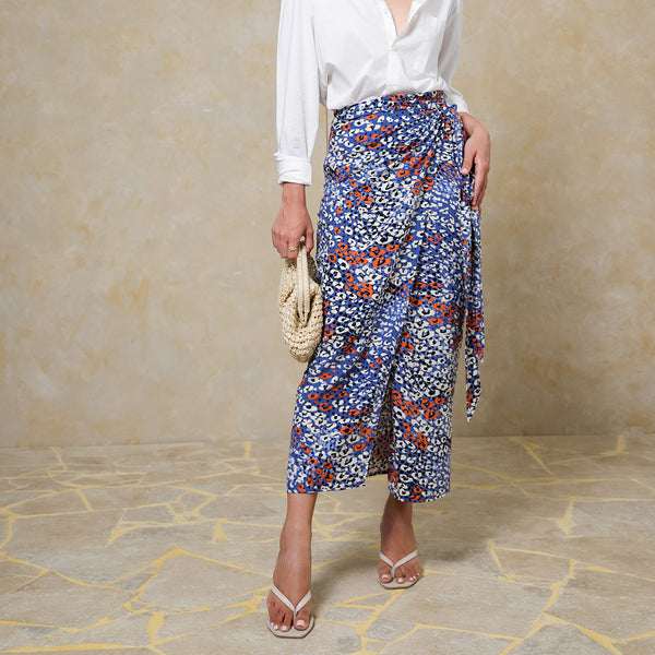 Printed Midi Wrap Skirt