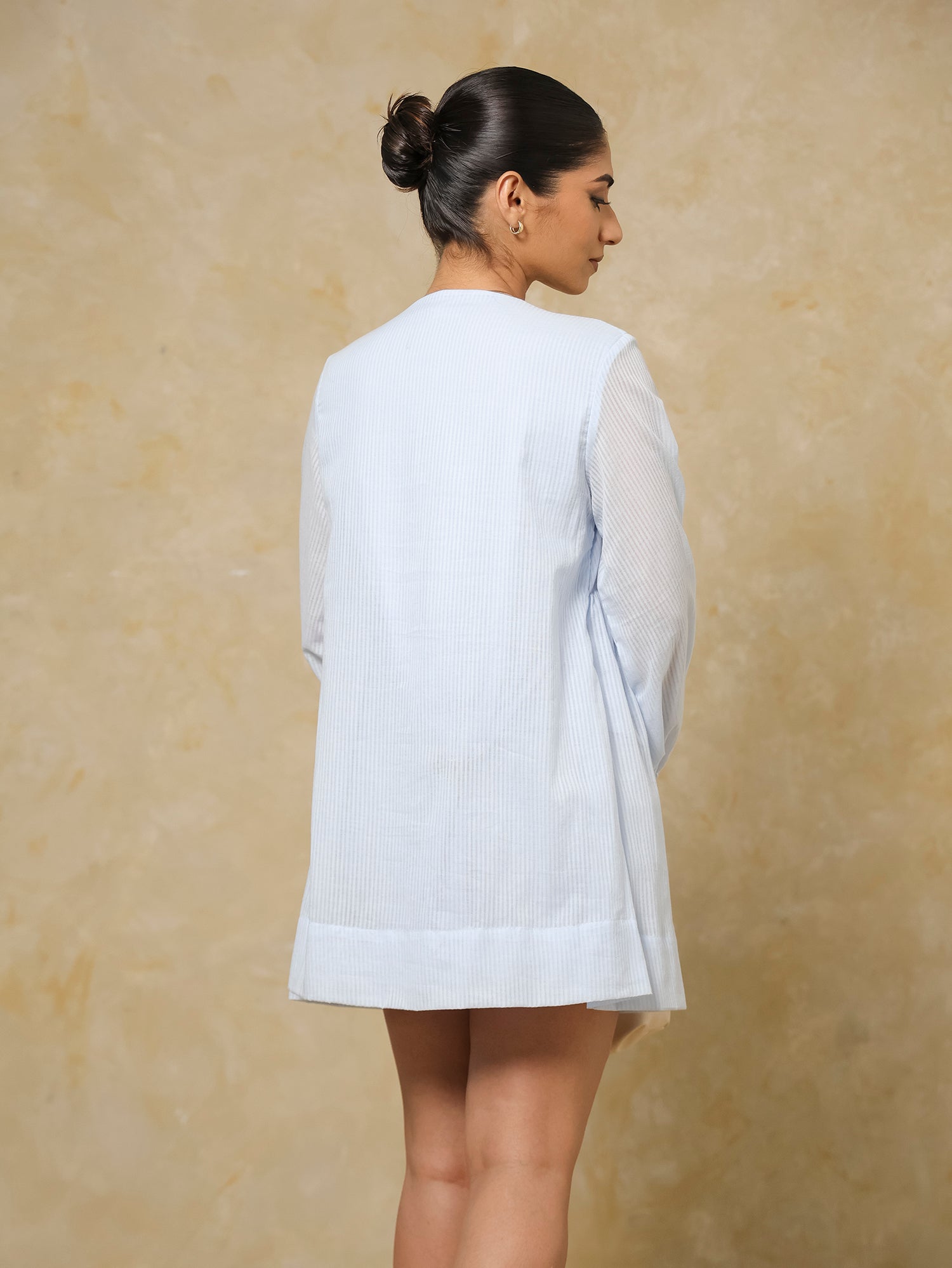 V Neck Ruched Long Sleeved Mini Dress