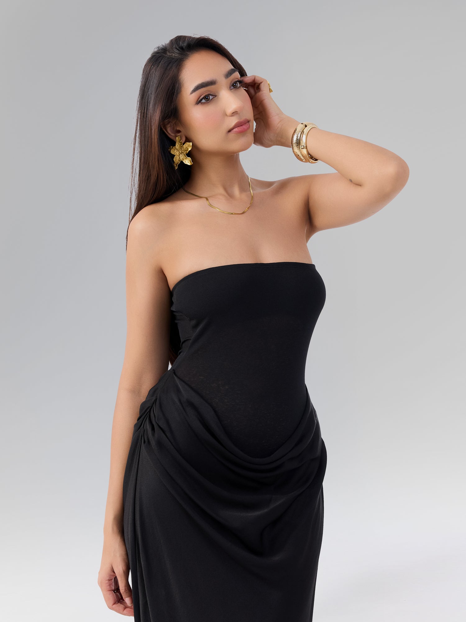 Contrast Fabric Detailed Maxi Dress