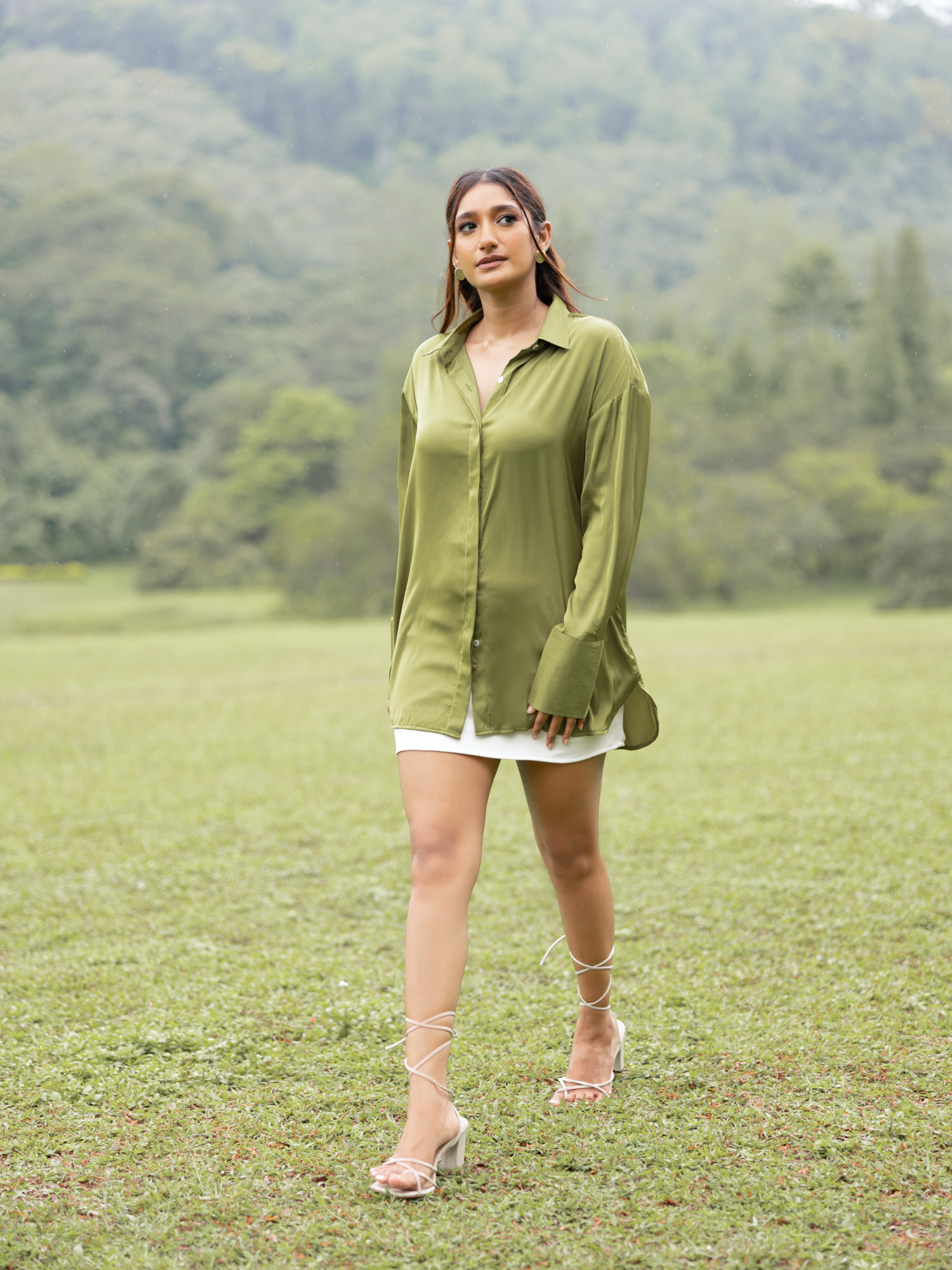 Button Down Oversized Satin Shirt