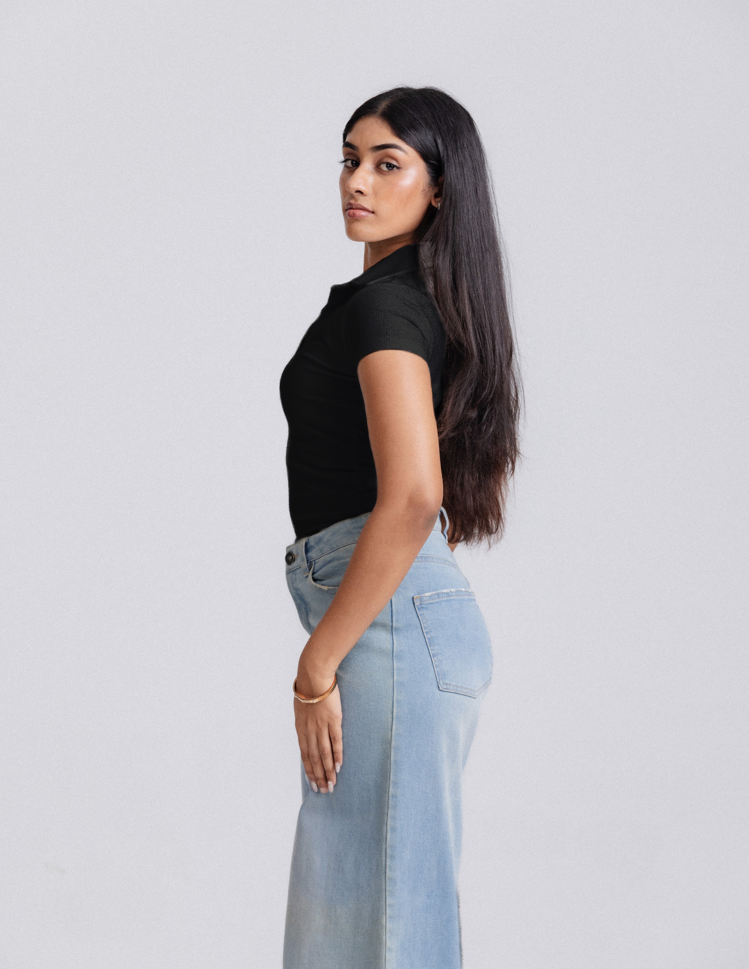 Chole Collar Detailed Short Sleeved Fitted Top