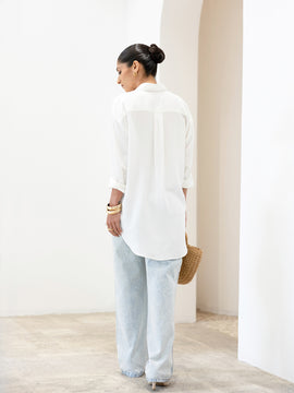 Button Down Collar Detailed Long Sleeved Oversized Top