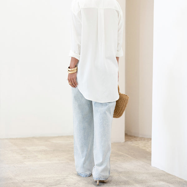 Button Down Collar Detailed Long Sleeved Oversized Top