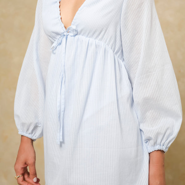V Neck Ruched Long Sleeved Mini Dress