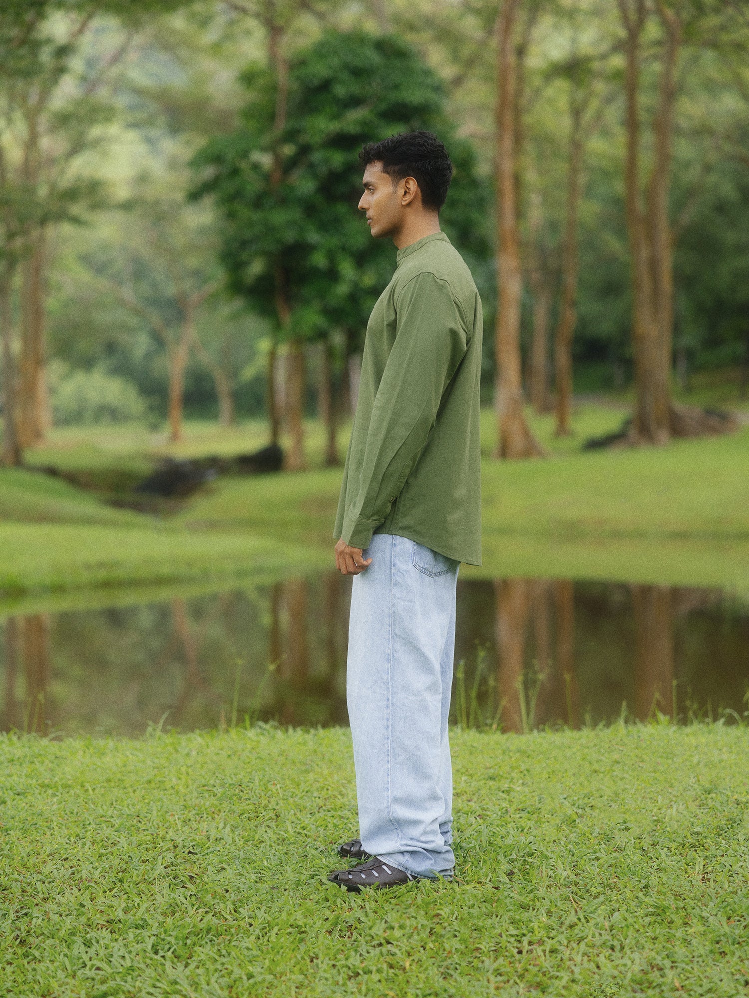 Chinese collar large square pocket shirt