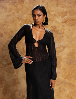 Bell Sleeved Cut Out Detailed Maxi Dress