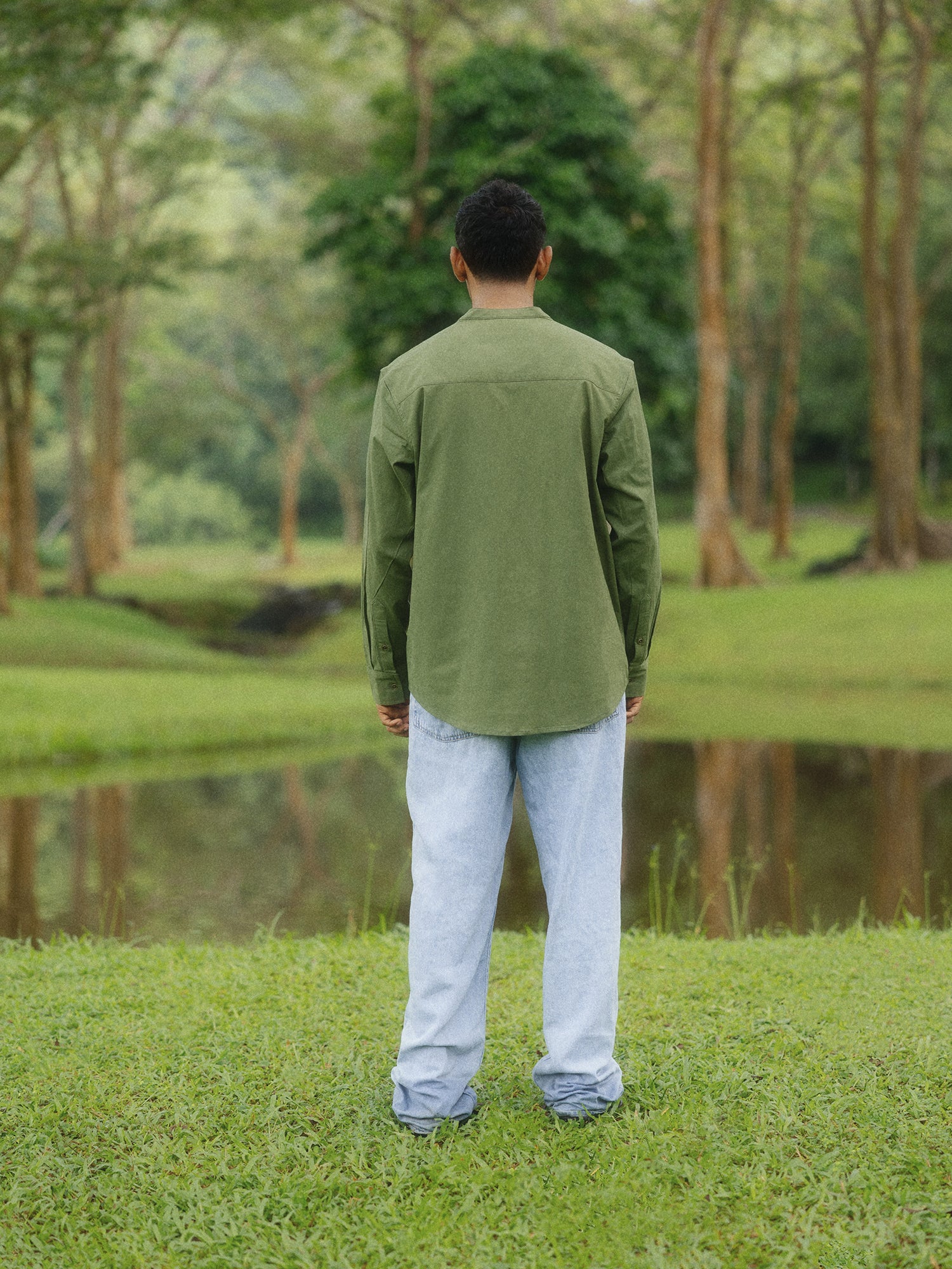 Chinese collar large square pocket shirt