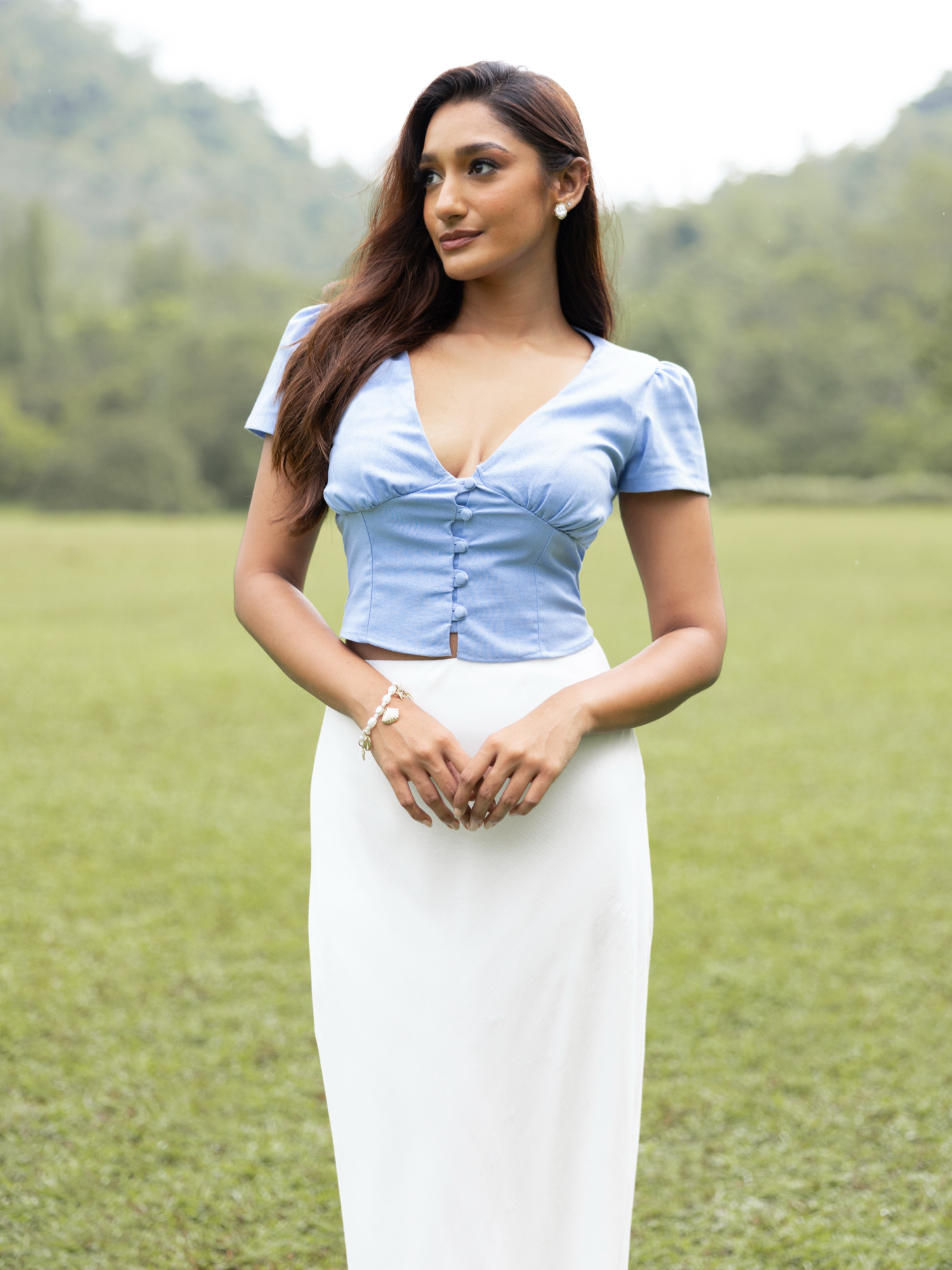 Bustier Detailed Button Down Linen Top