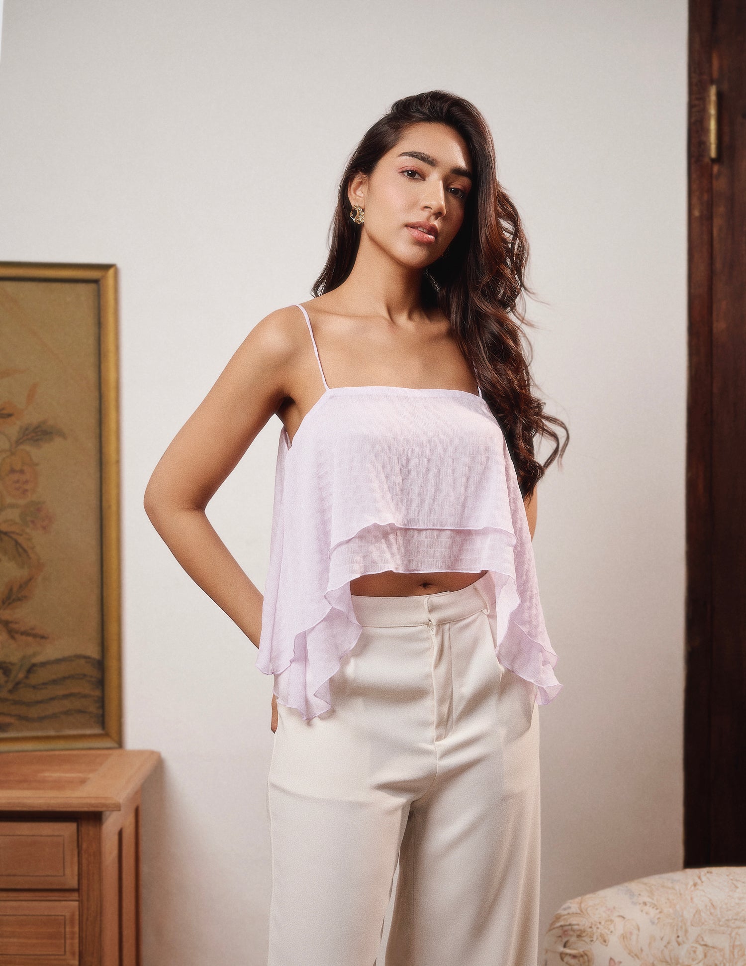 Double Frill Detailed Sleeveless Top