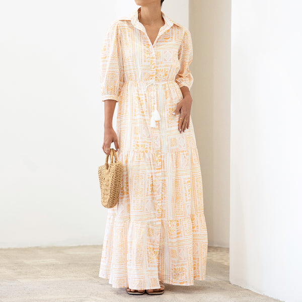 Button Down Front Tassel Detailed Printed Maxi Dress