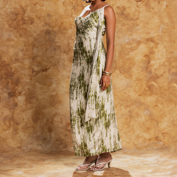 One Shoulder Shawl Detailed Maxi Dress