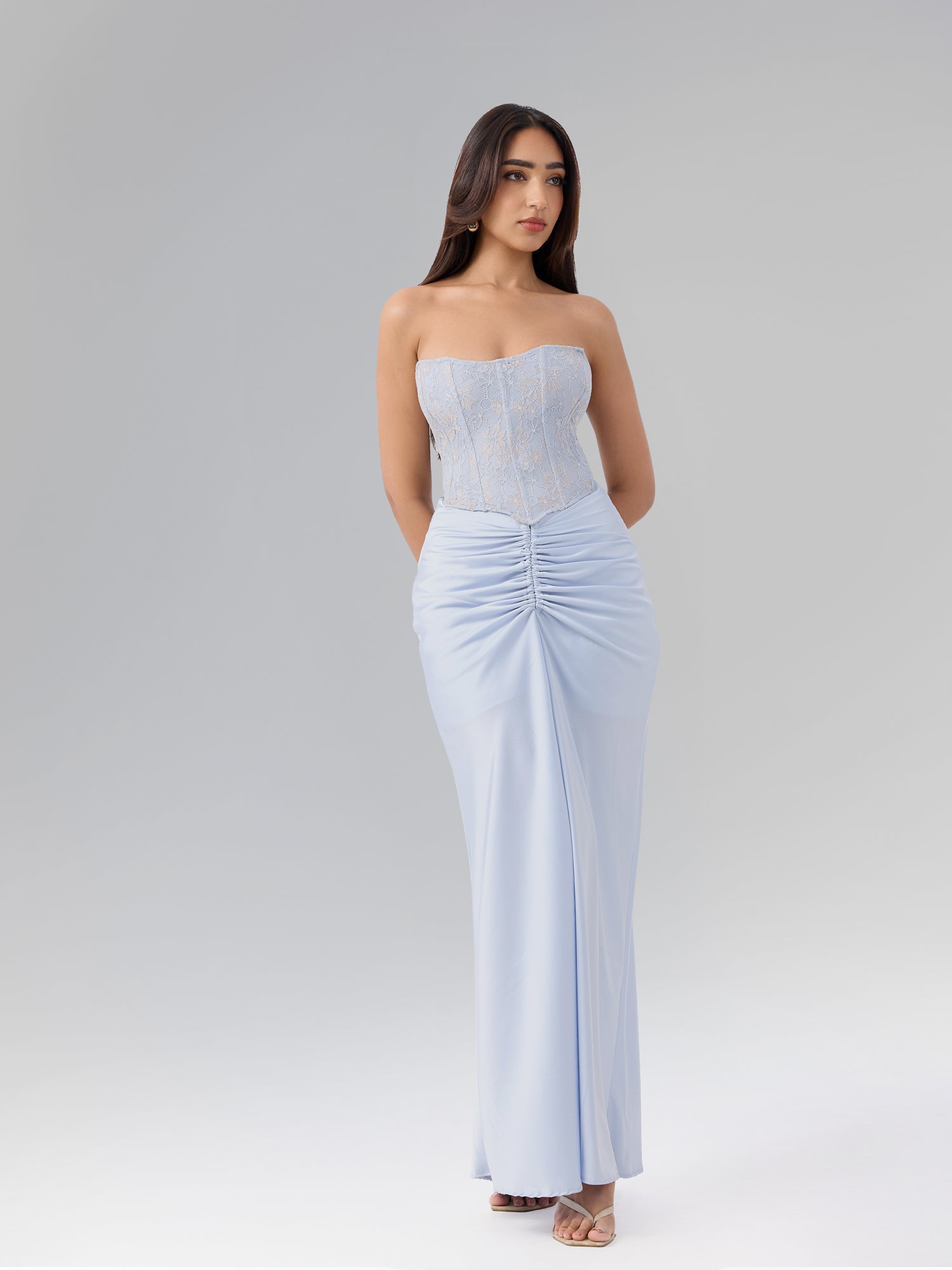 Front Ruched Satin Skirt