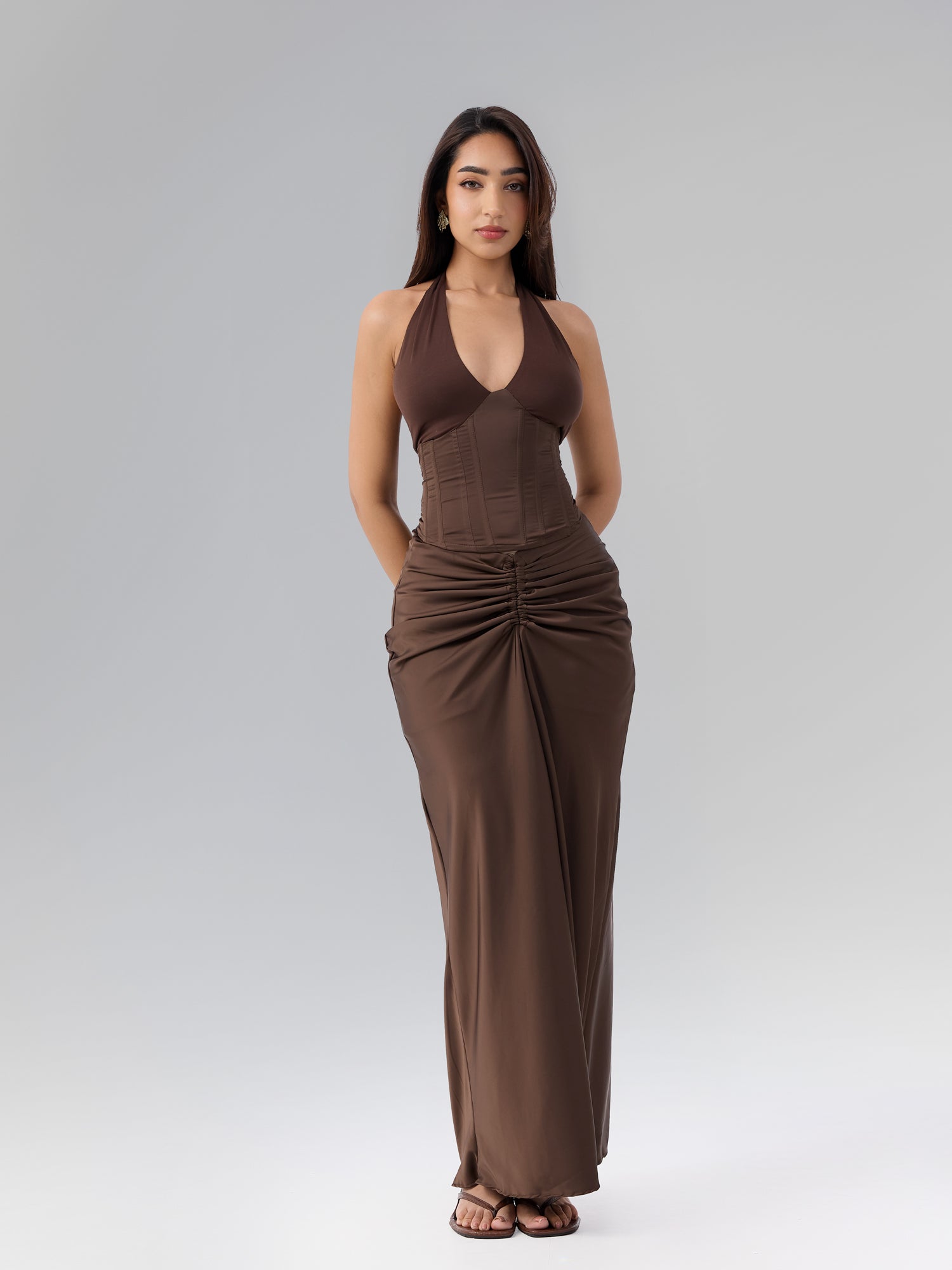 Front Ruched Satin Skirt