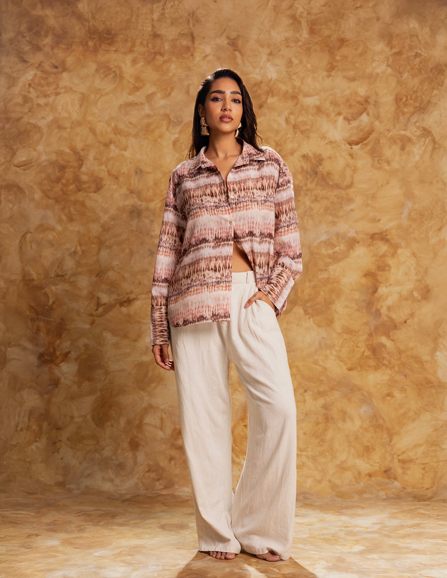 Button Down Back Tie Up Long Sleeved Top