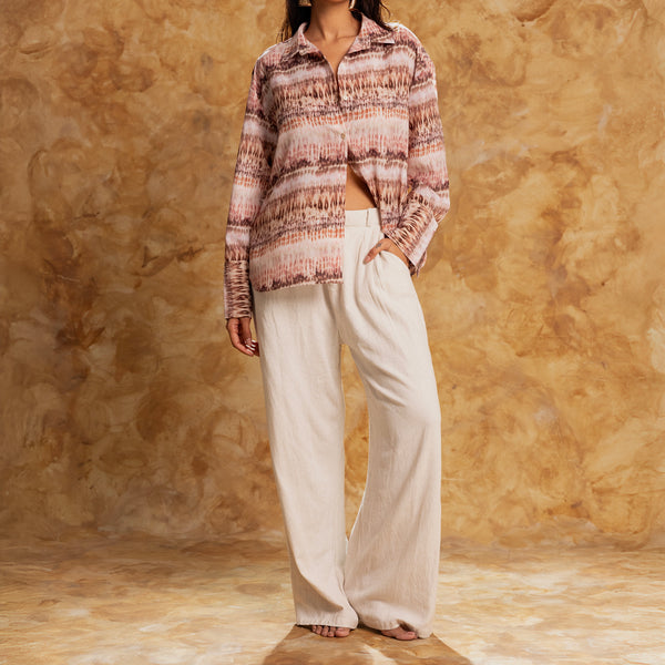 Button Down Back Tie Up Long Sleeved Top
