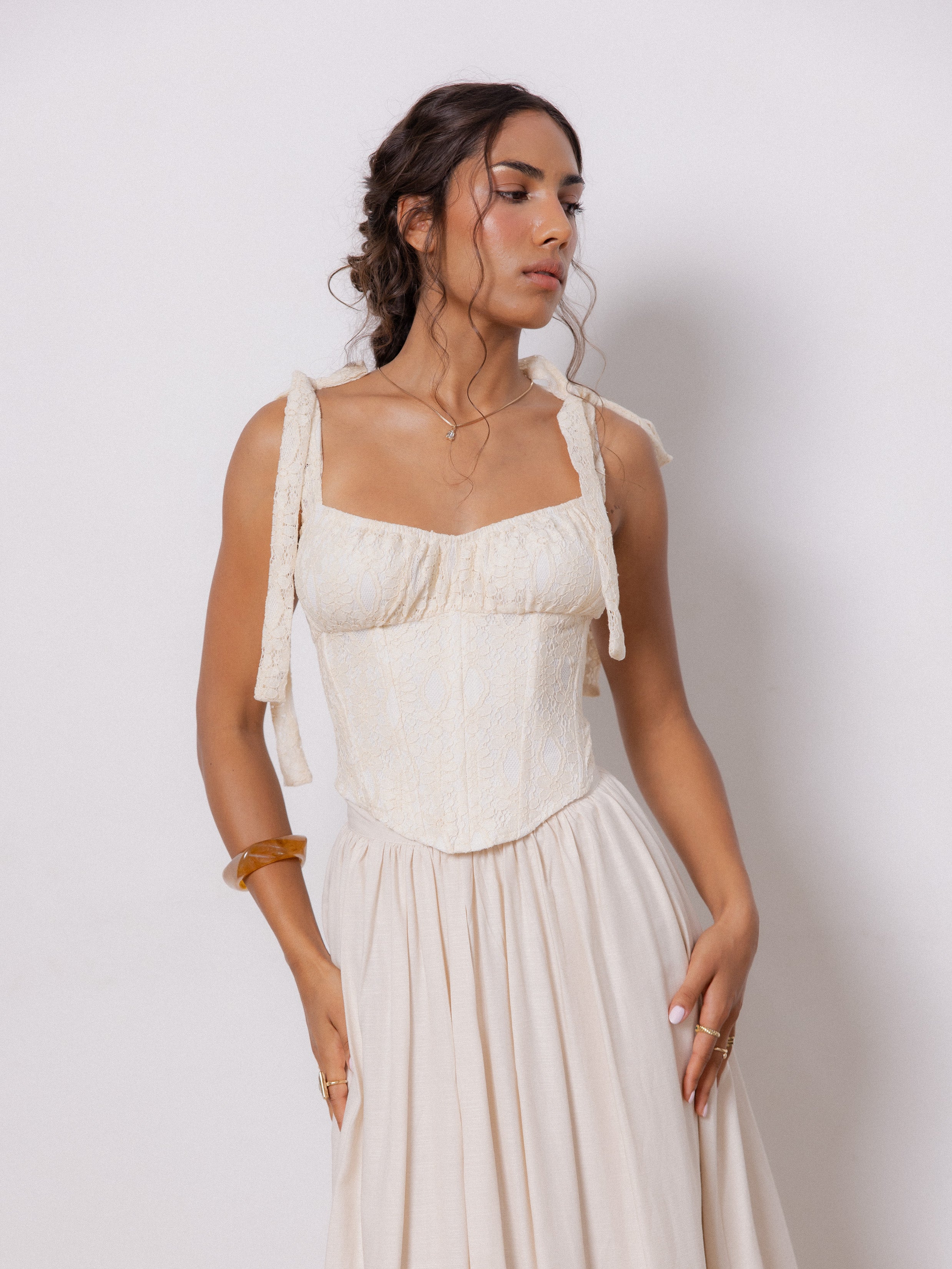 Shoulder Tie Up Bustier Corset Top