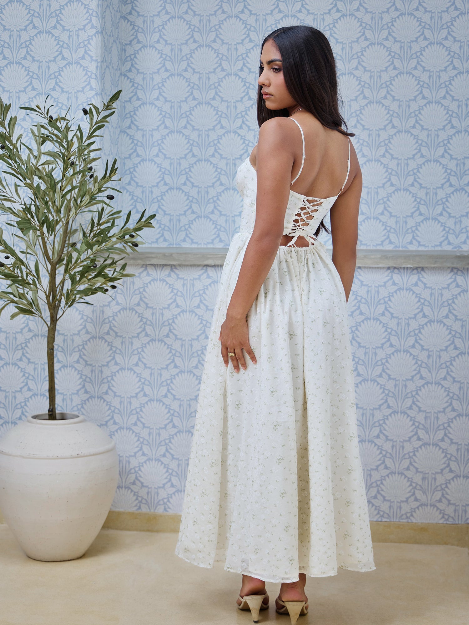 Bustier Detailed Printed Maxi Dress