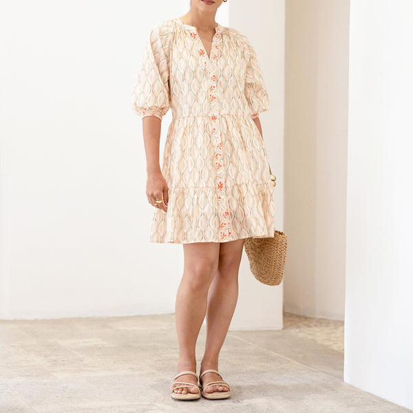 Button Down Contrast Detailed Printed Mini Dress