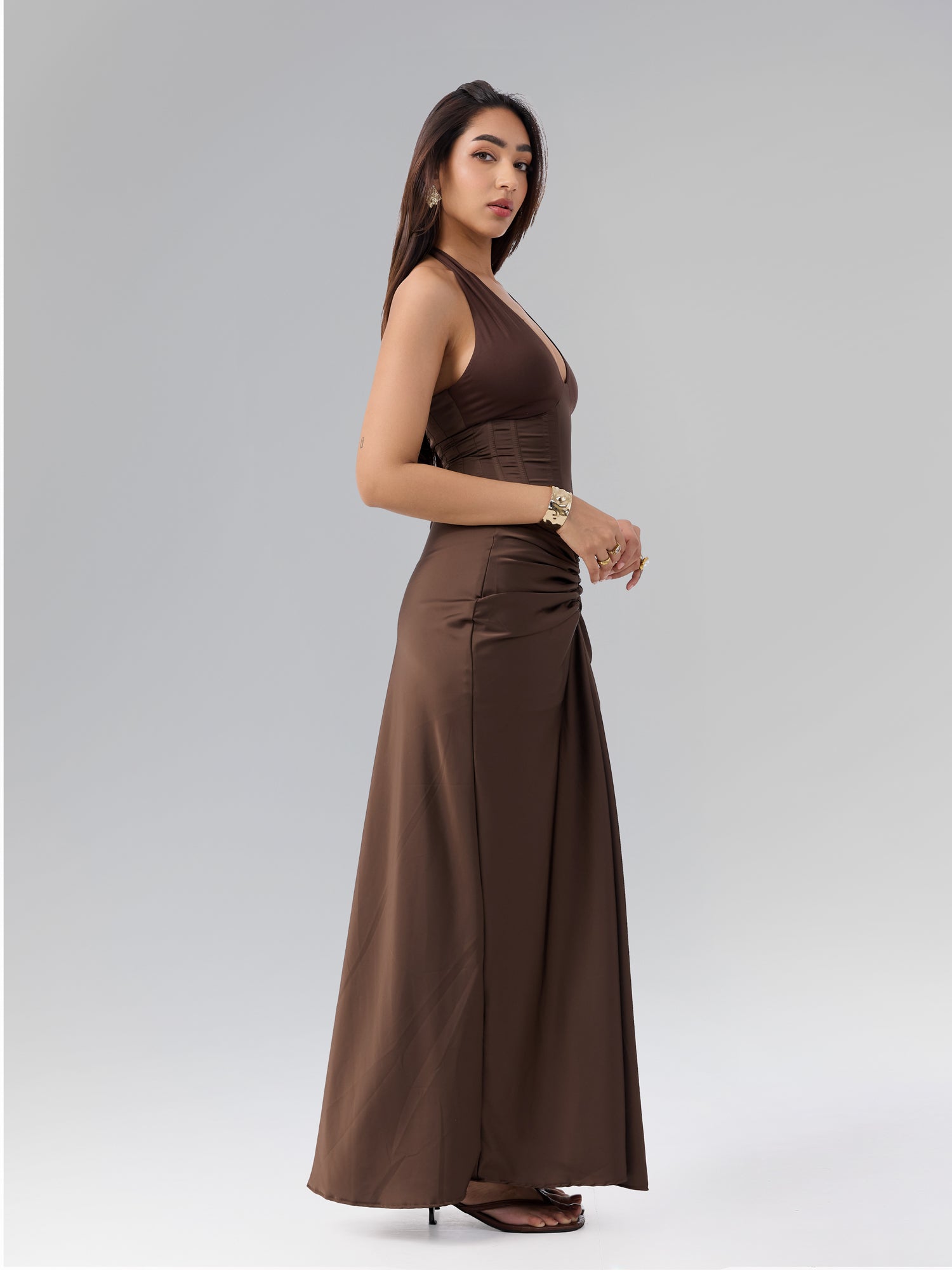 Front Ruched Satin Skirt