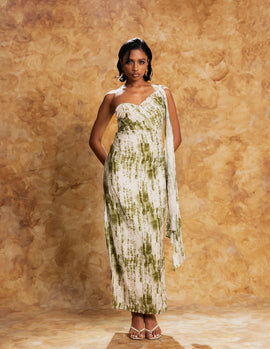One Shoulder Shawl Detailed Maxi Dress