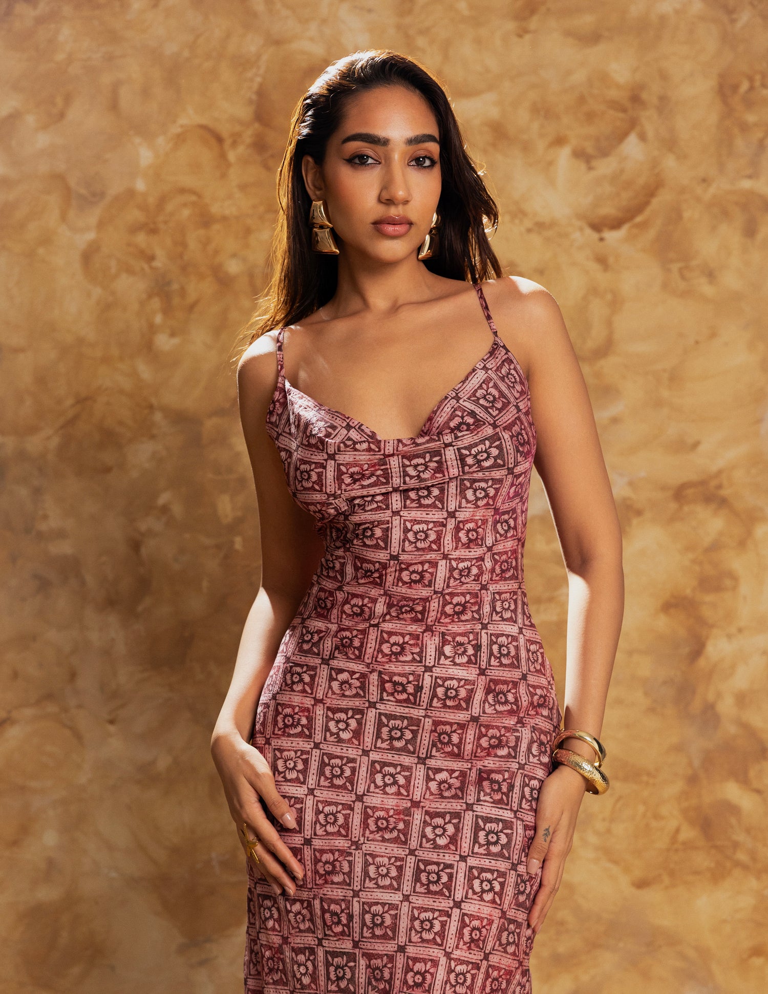 Printed Cowl Neck Dress