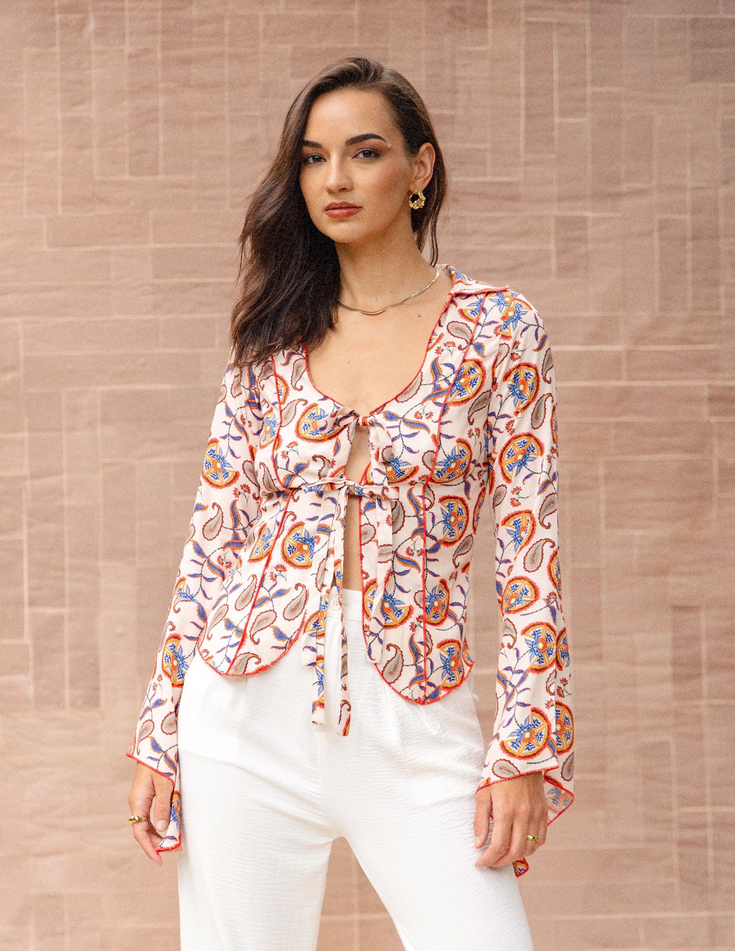 Bell Sleeves Front Tie-Up Top