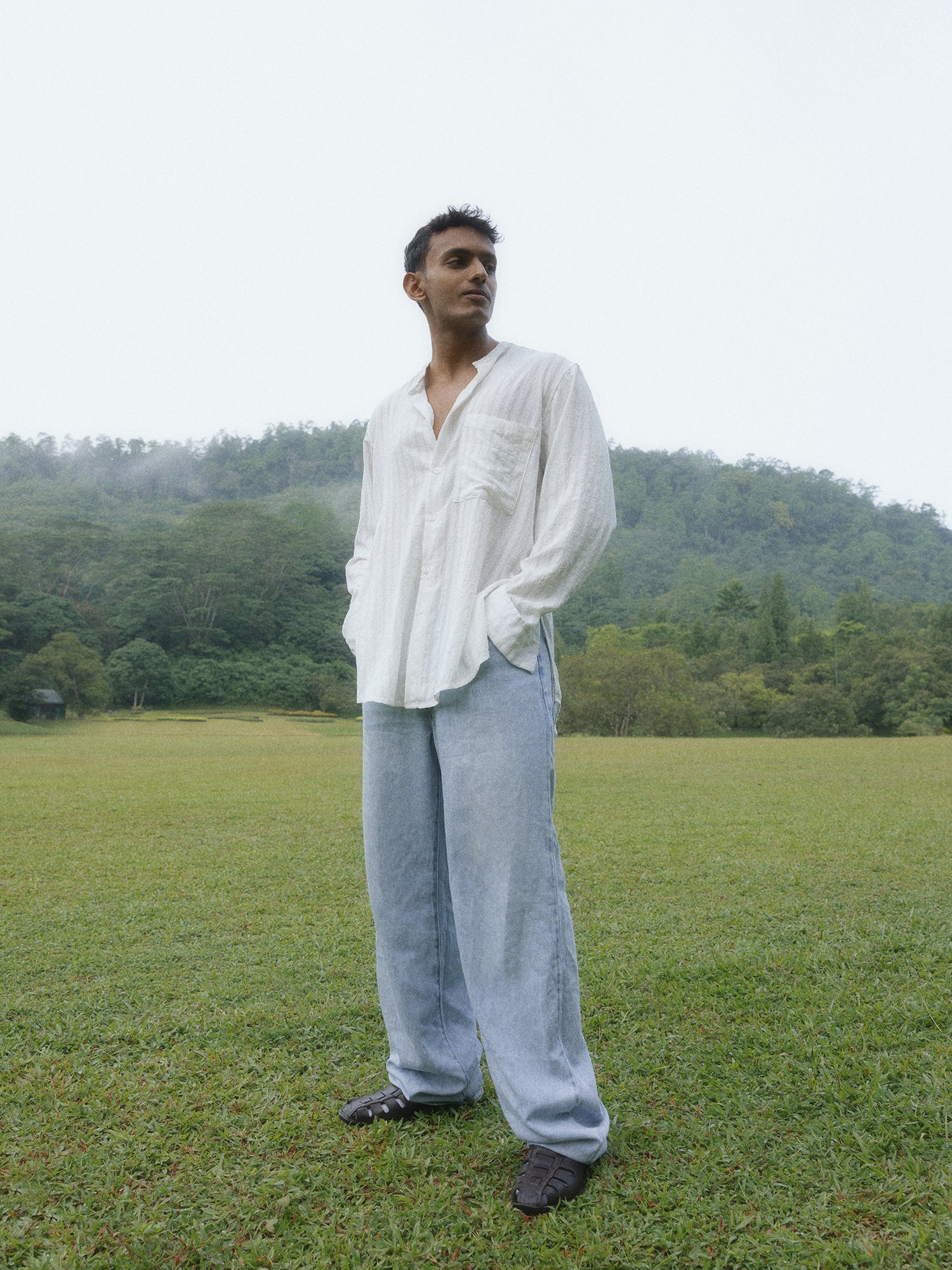 Chinese collar oversized shirt